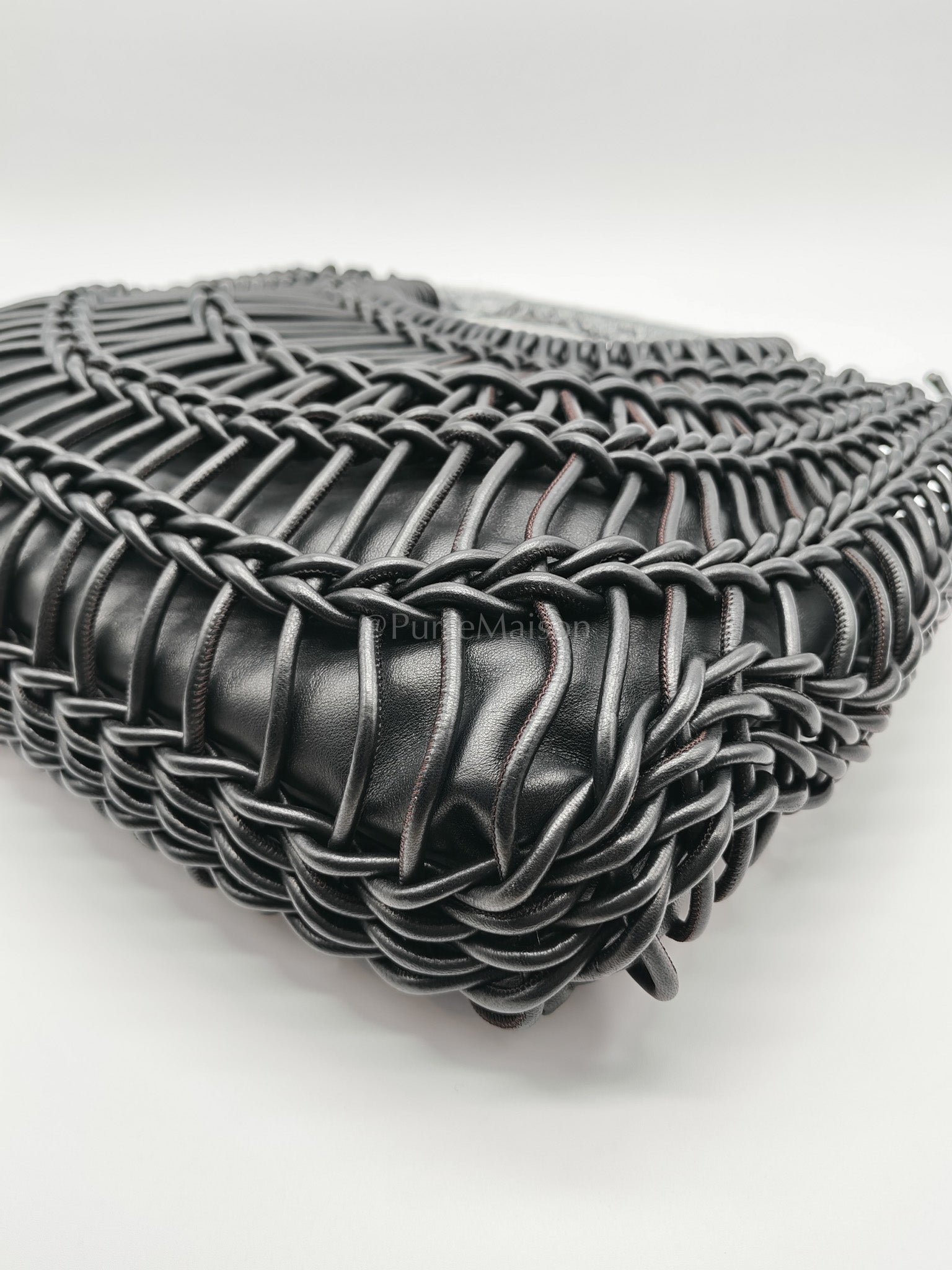 Allknots Woven Tote Bag in Black Lambskin Leather | Purse Maison Luxury Bags Shop