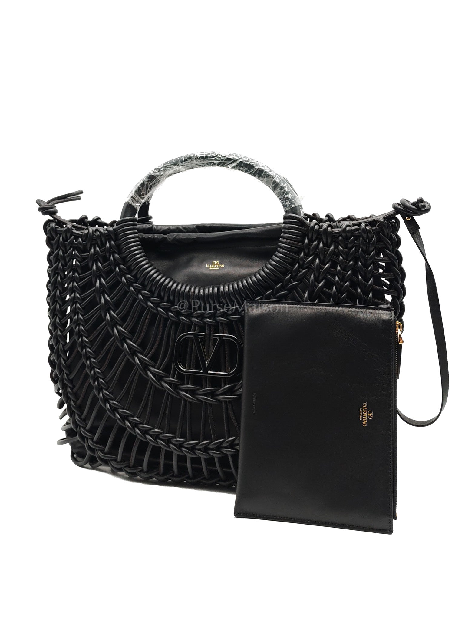 Allknots Woven Tote Bag in Black Lambskin Leather | Purse Maison Luxury Bags Shop