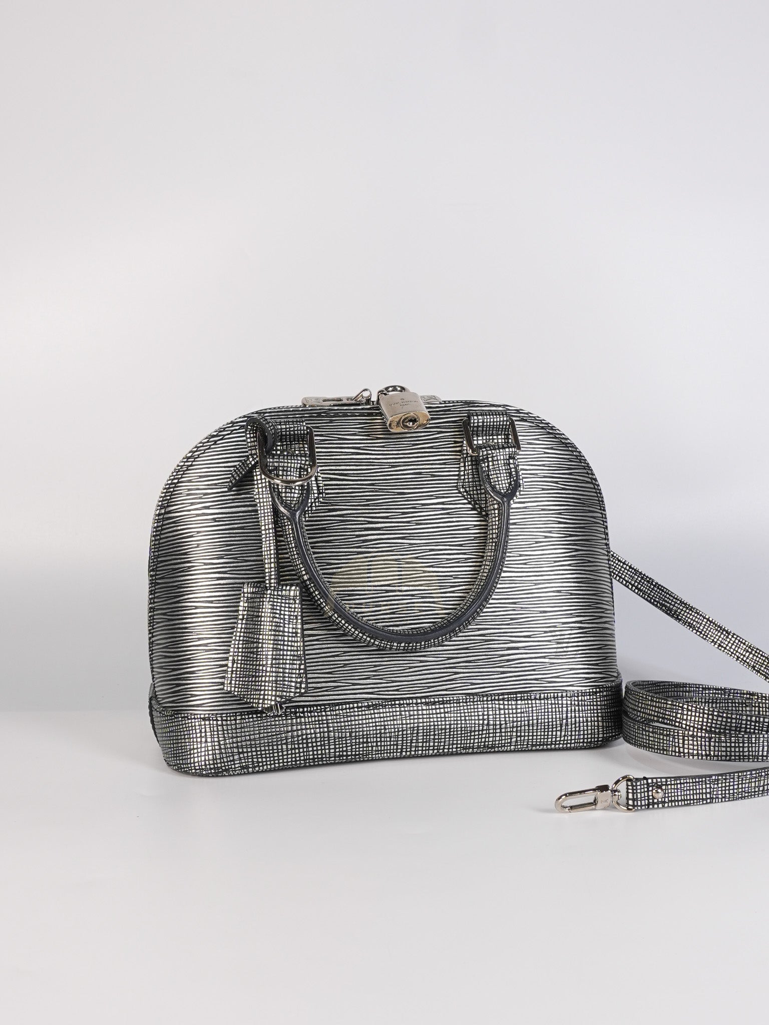 Alma BB in Metallic Silver Epi Leather & Silver Hardware (Date Code: SN1195) | Purse Maison Luxury Bags Shop