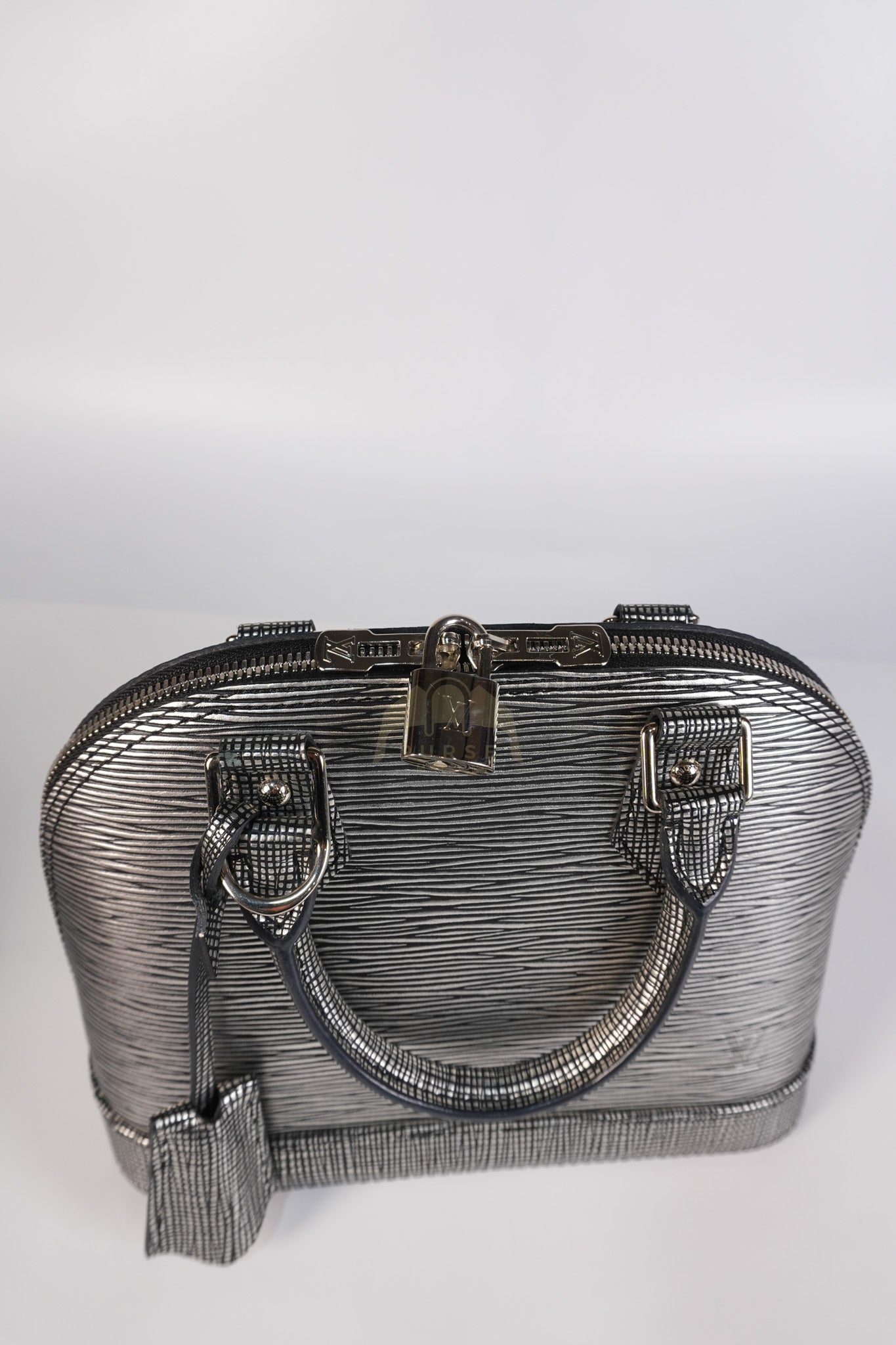 Alma BB in Metallic Silver Epi Leather & Silver Hardware (Date Code: SN1195) | Purse Maison Luxury Bags Shop