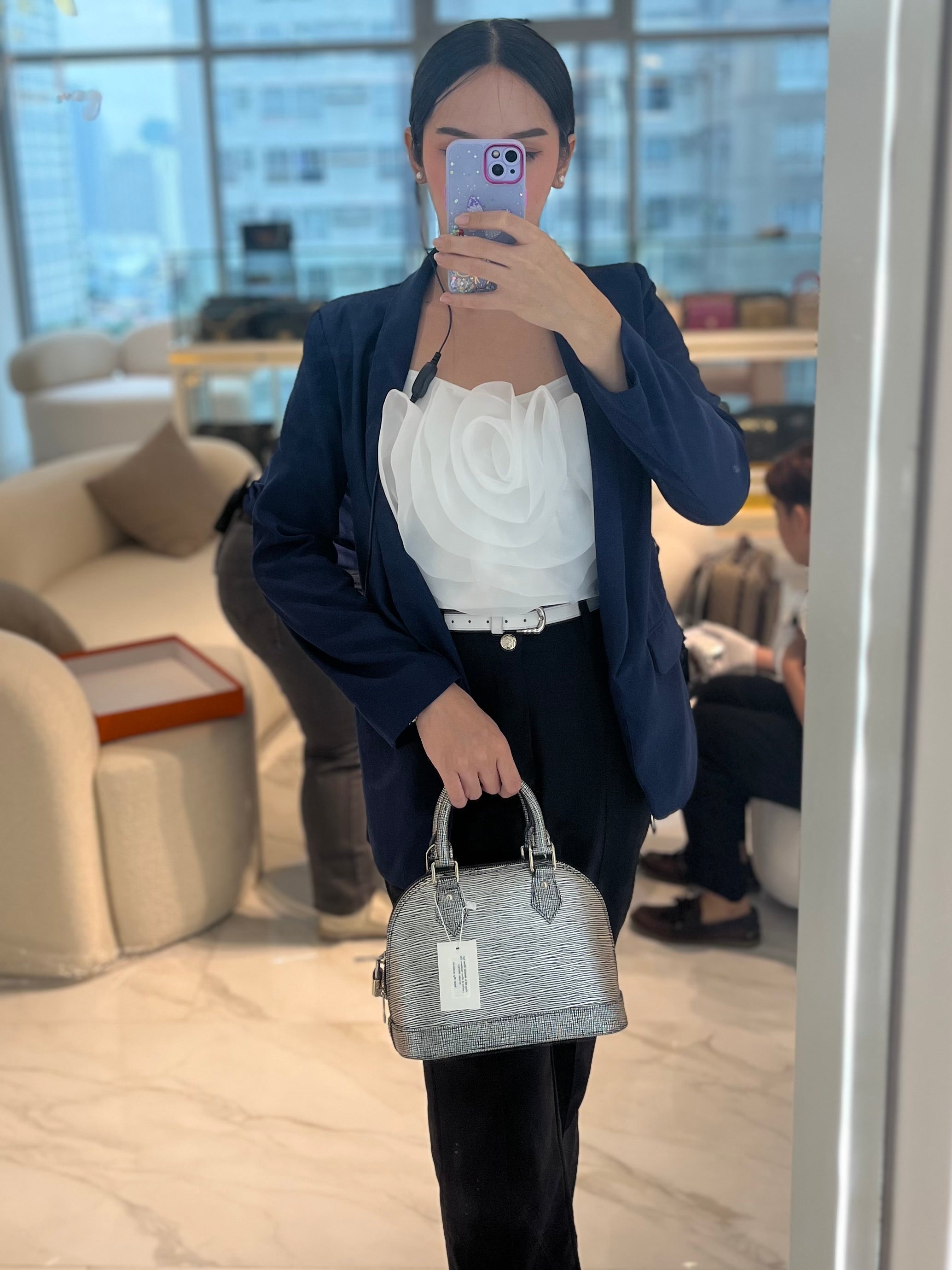 Alma BB in Metallic Silver Epi Leather & Silver Hardware (Date Code: SN1195) | Purse Maison Luxury Bags Shop