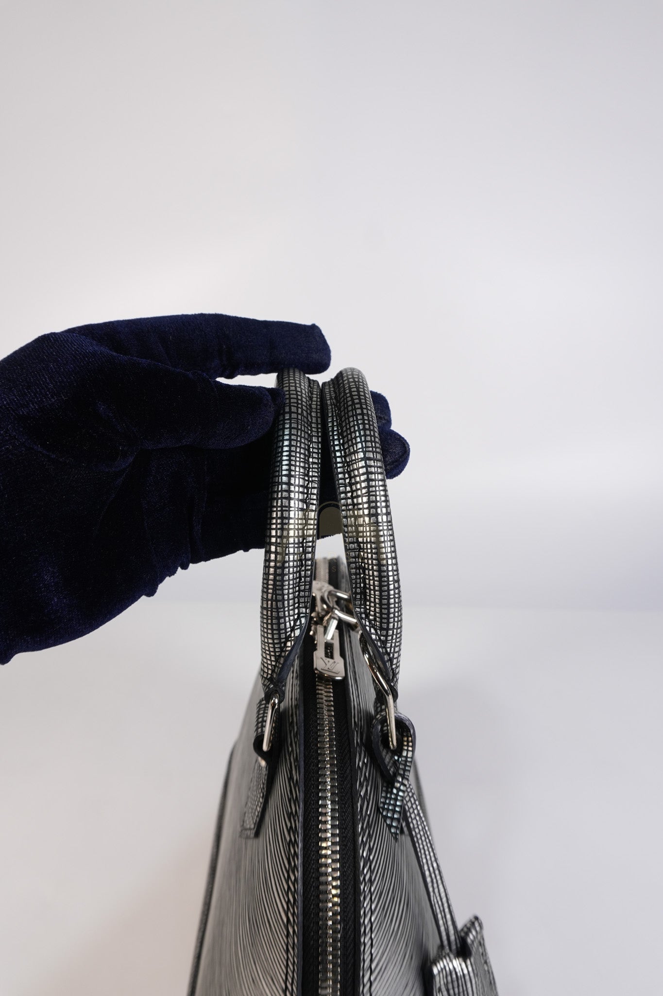 Alma BB in Metallic Silver Epi Leather & Silver Hardware (Date Code: SN1195) | Purse Maison Luxury Bags Shop