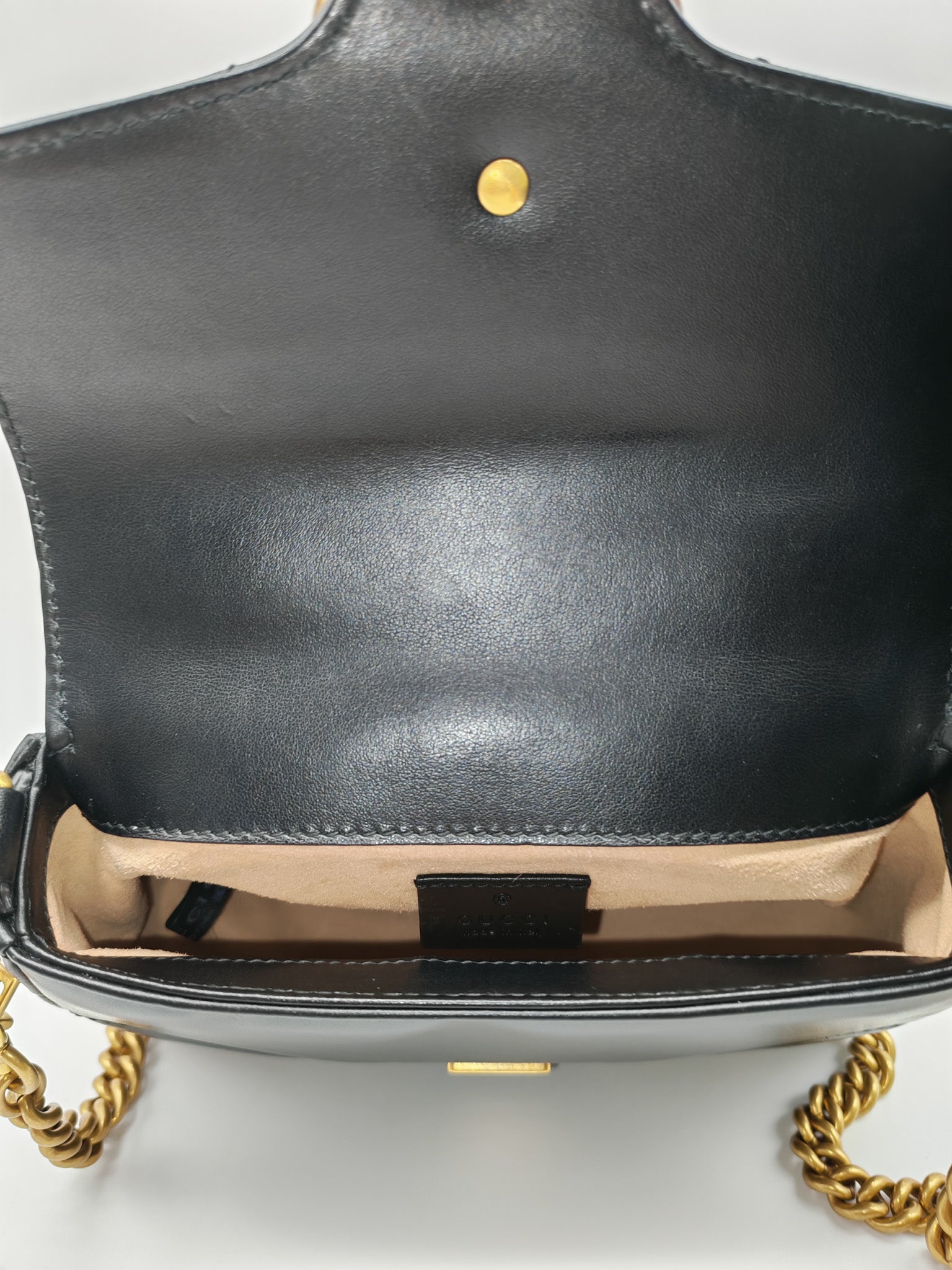 GG Marmont Mini Top Handle Bag in Black Matelasse Chevron Quilted Calfskin Leather & Aged Gold Hardware