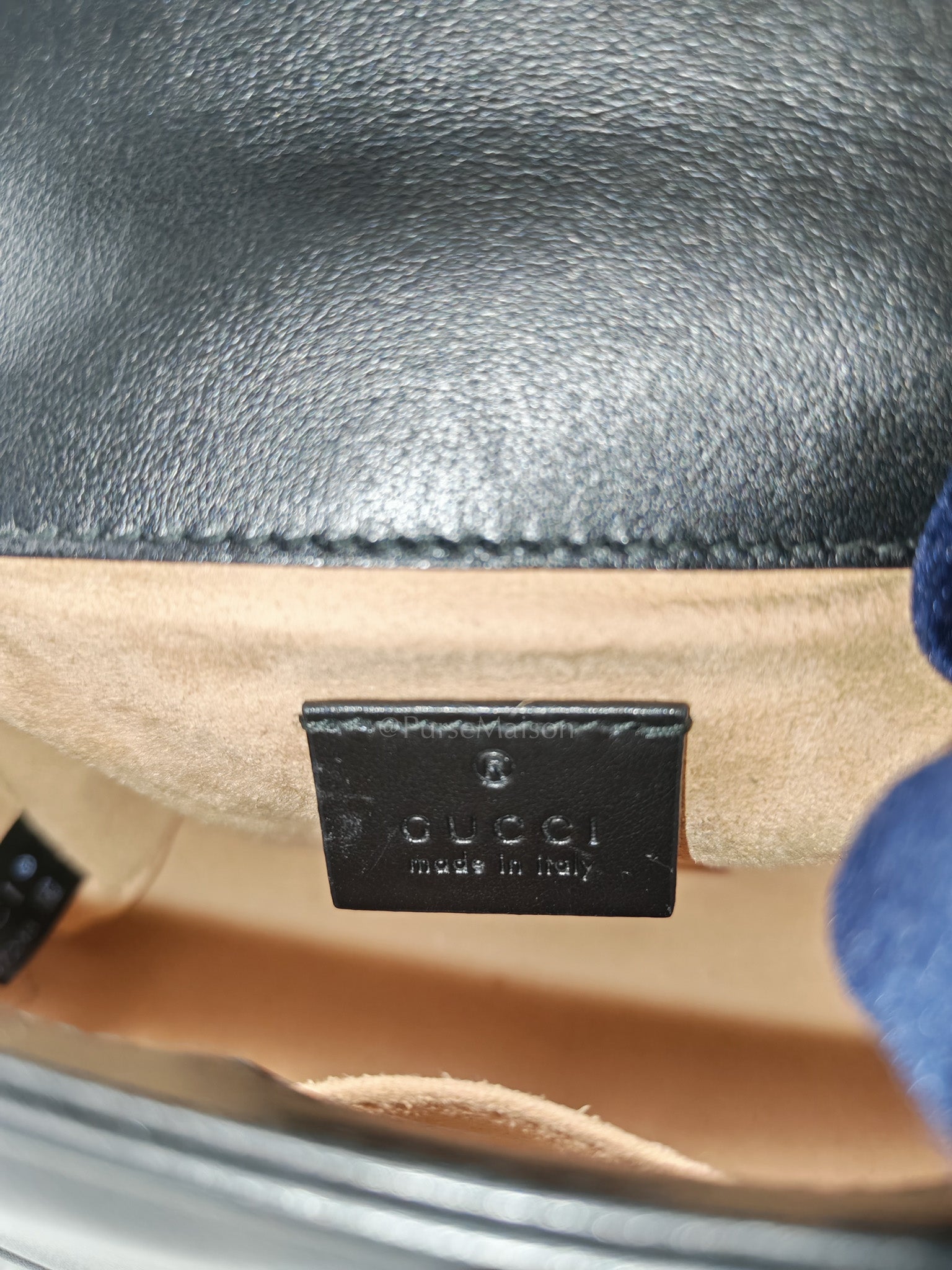 GG Marmont Mini Top Handle Bag in Black Matelasse Chevron Quilted Calfskin Leather & Aged Gold Hardware