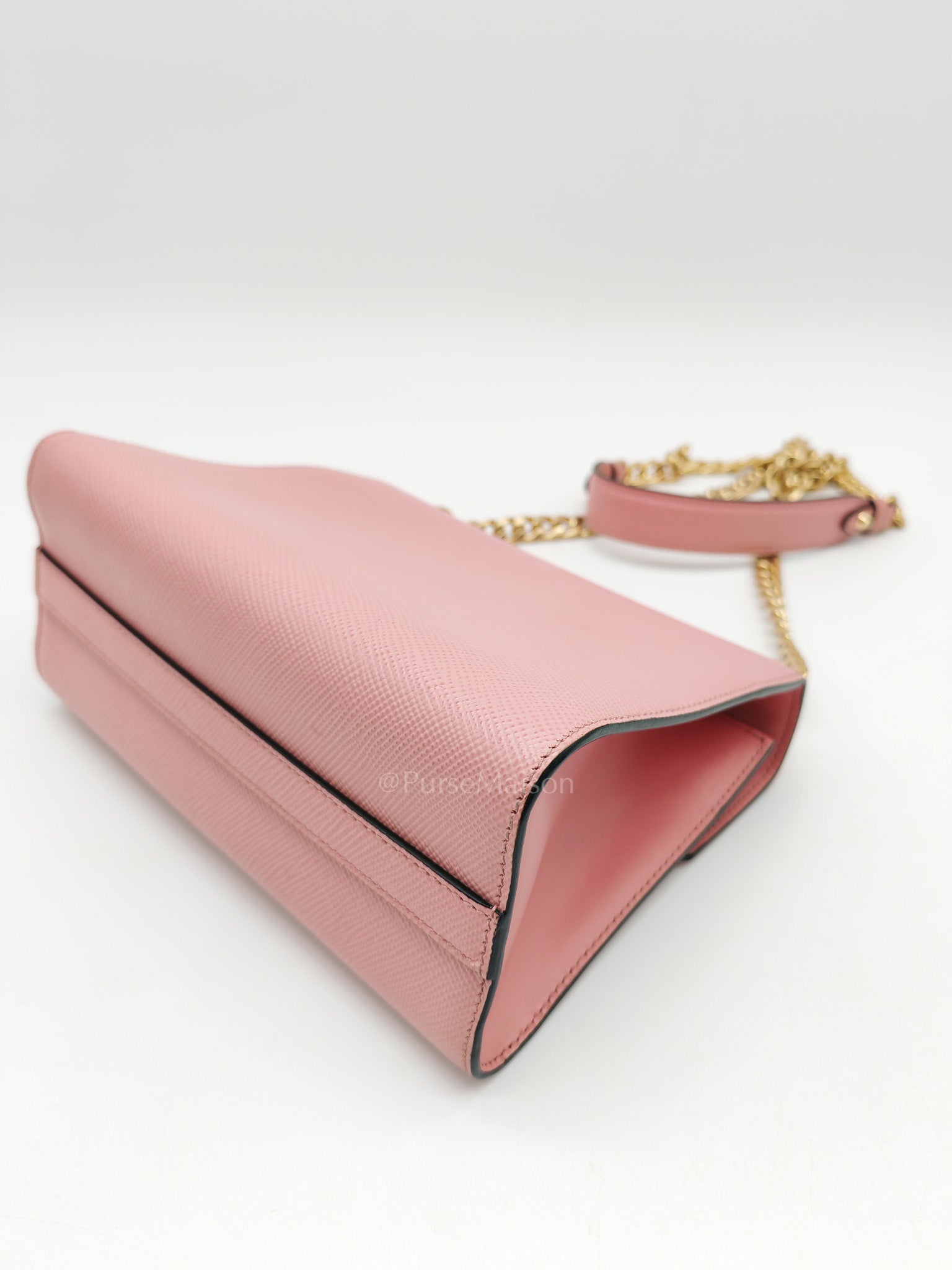Prada Monochrome Envelope Flap Chain Shoulder Bag in Pink Cuir Calfskin Leather and Gold Hardware
