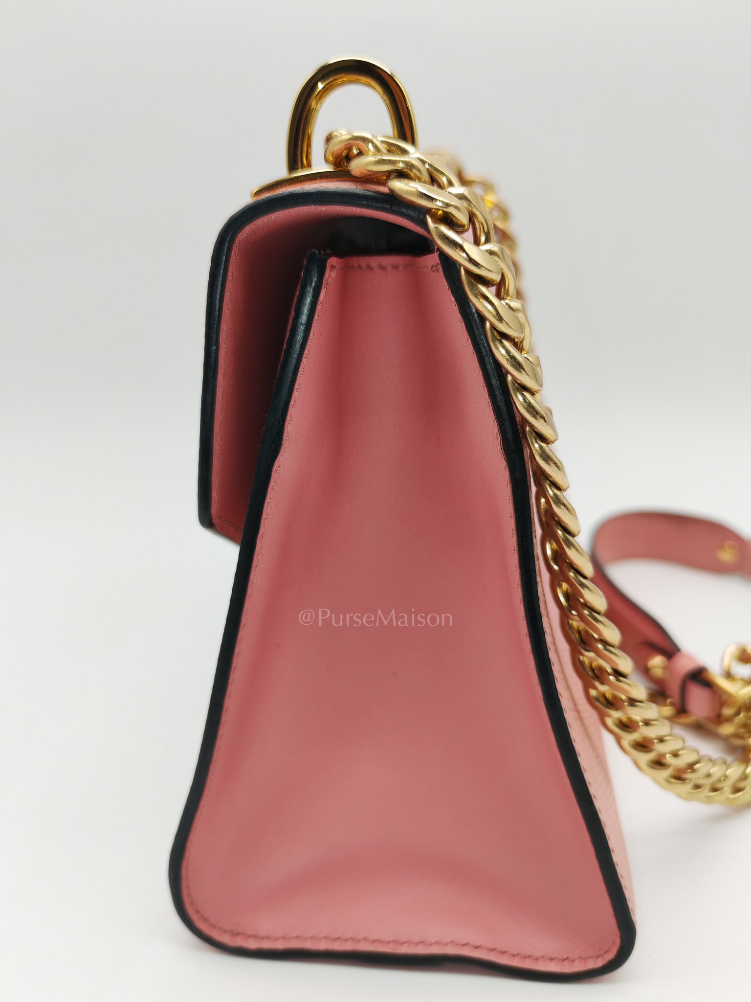 Prada Monochrome Envelope Flap Chain Shoulder Bag in Pink Cuir Calfskin Leather and Gold Hardware