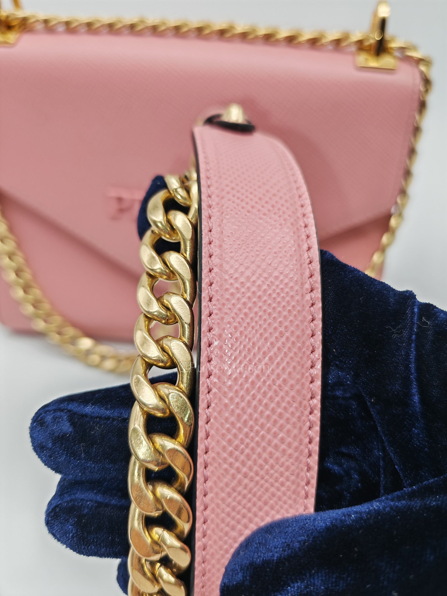 Prada Monochrome Envelope Flap Chain Shoulder Bag in Pink Cuir Calfskin Leather and Gold Hardware