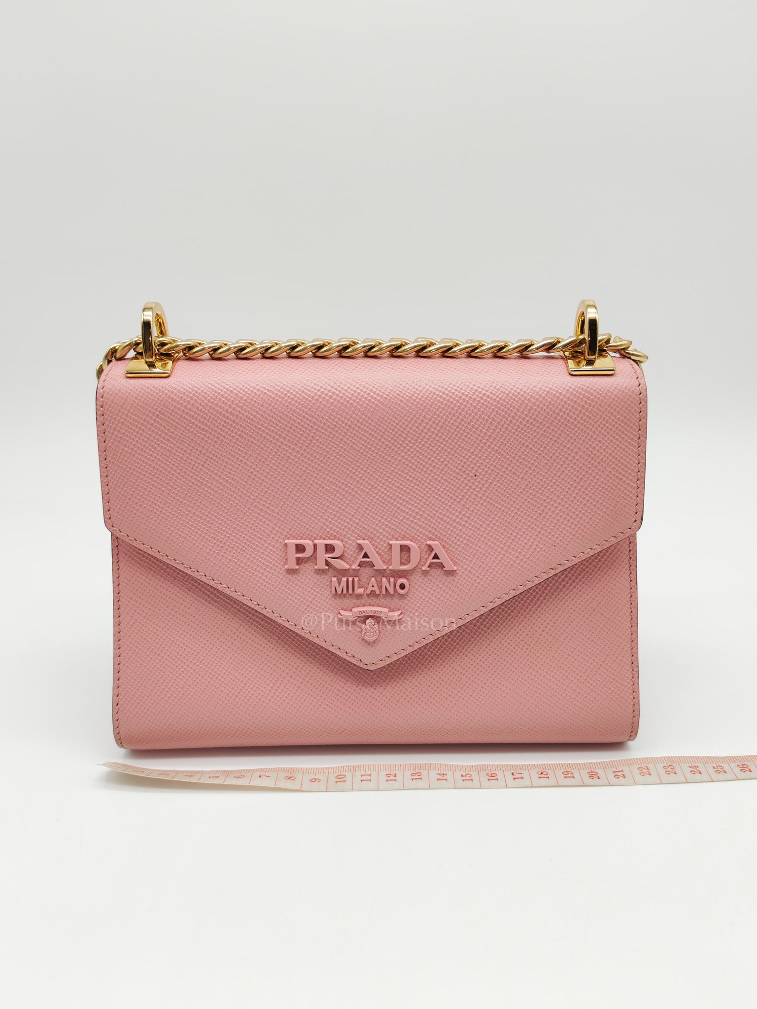 Prada Monochrome Envelope Flap Chain Shoulder Bag in Pink Cuir Calfskin Leather and Gold Hardware