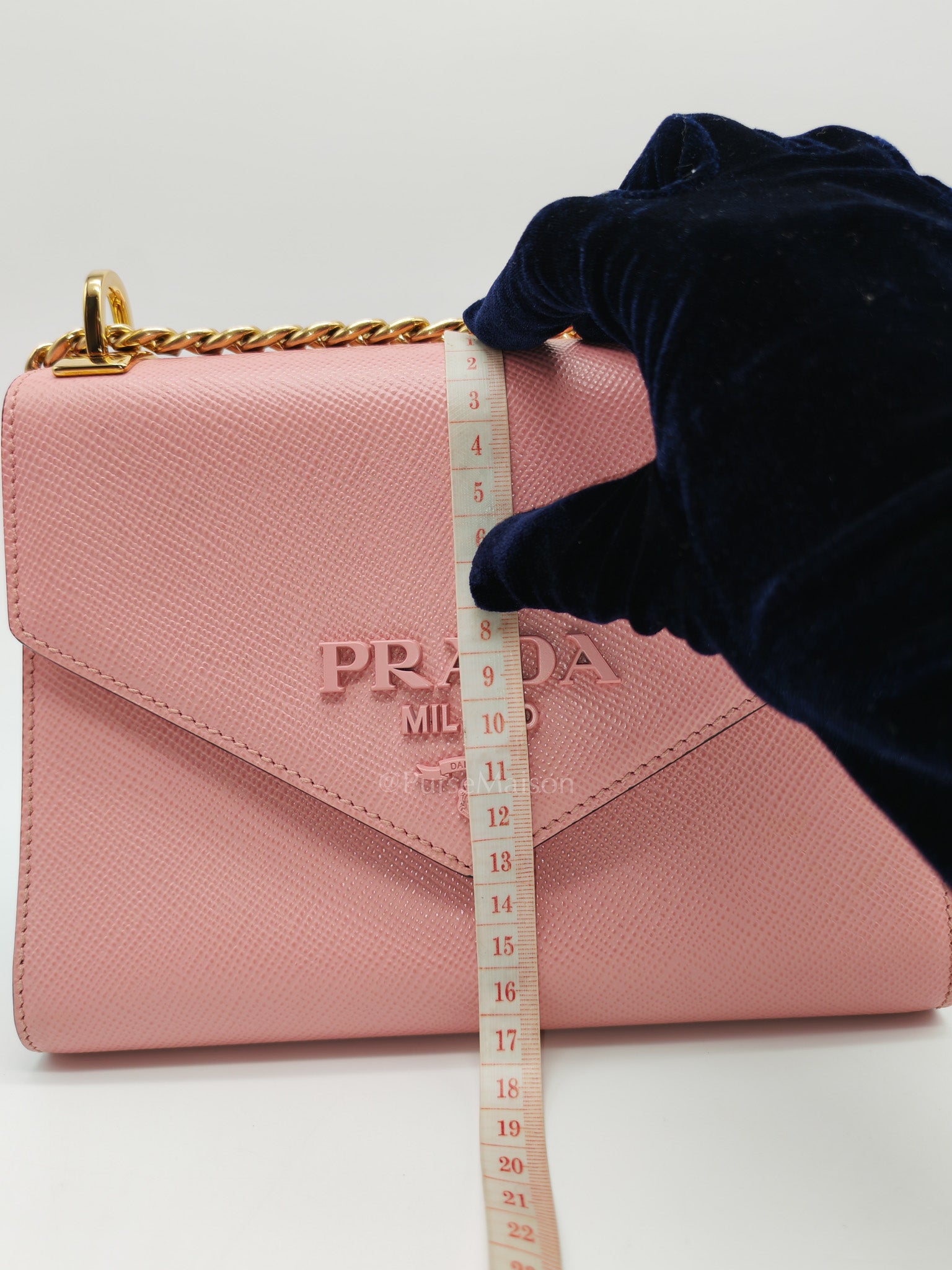 Prada Monochrome Envelope Flap Chain Shoulder Bag in Pink Cuir Calfskin Leather and Gold Hardware