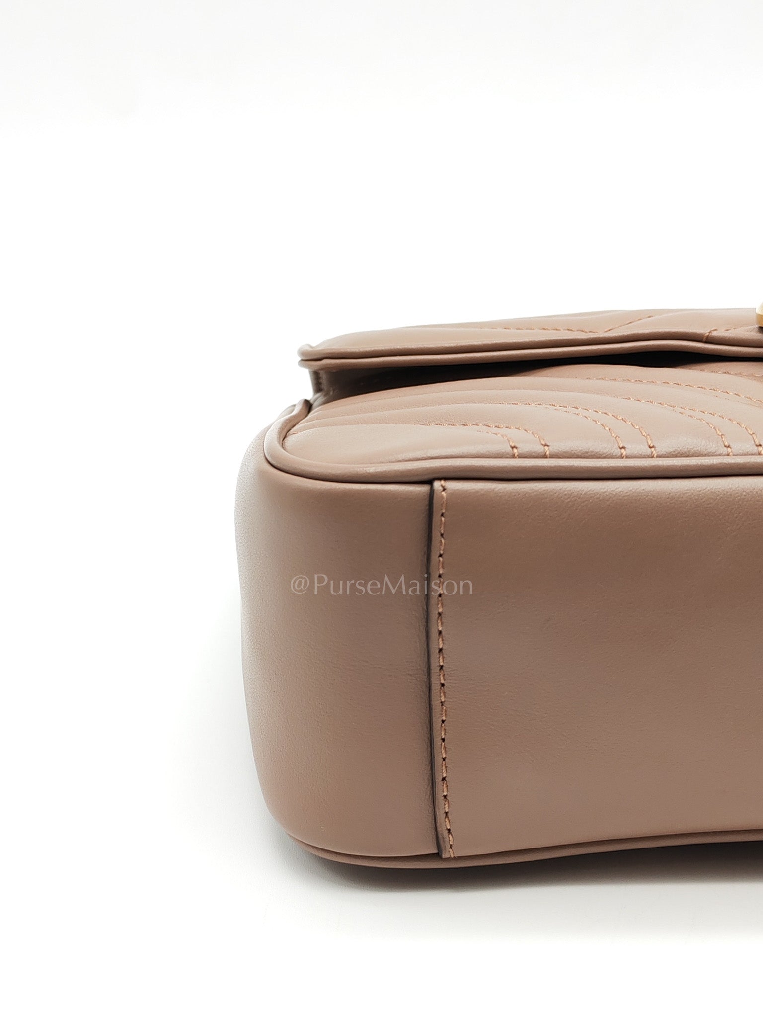 GG Marmont Small Shoulder Bag In Porcelain Rose Chevron Quilted Matelasse Calfskin Leather & Gold Hardware