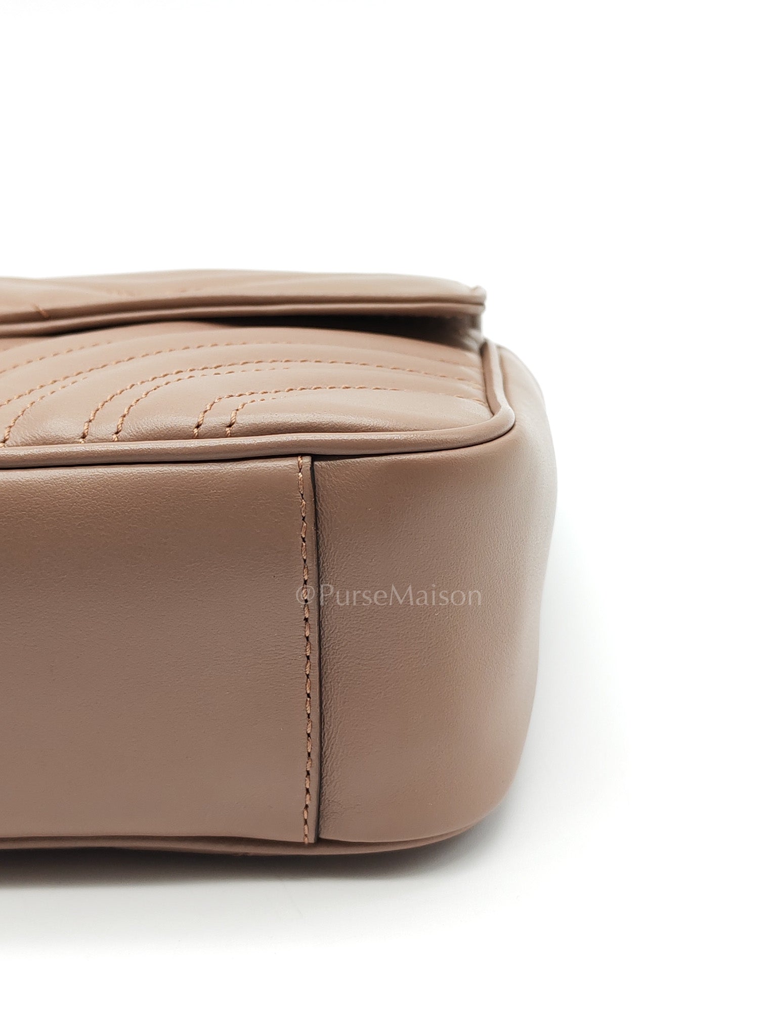 GG Marmont Small Shoulder Bag In Porcelain Rose Chevron Quilted Matelasse Calfskin Leather & Gold Hardware