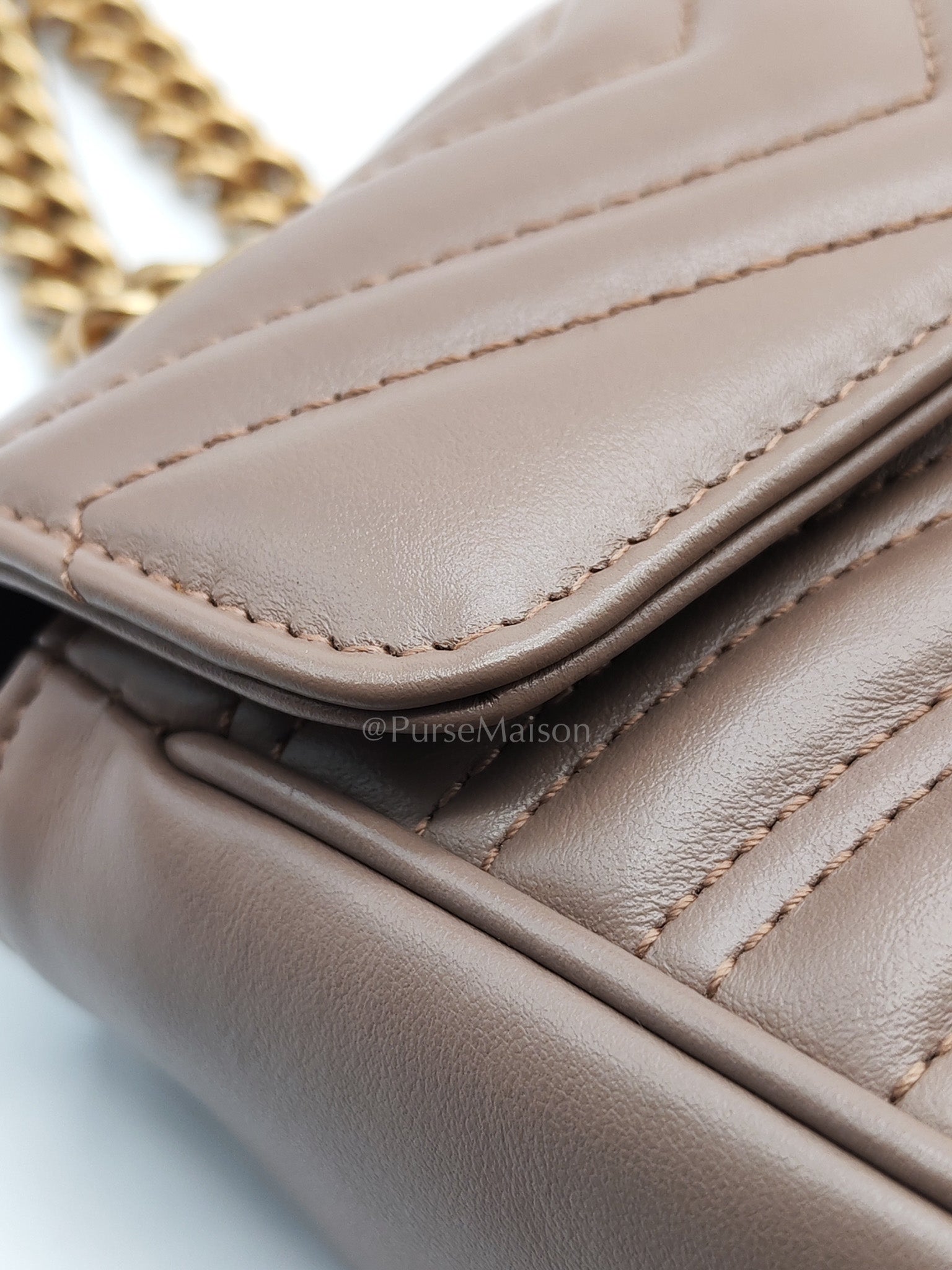 GG Marmont Small Shoulder Bag In Porcelain Rose Chevron Quilted Matelasse Calfskin Leather & Gold Hardware