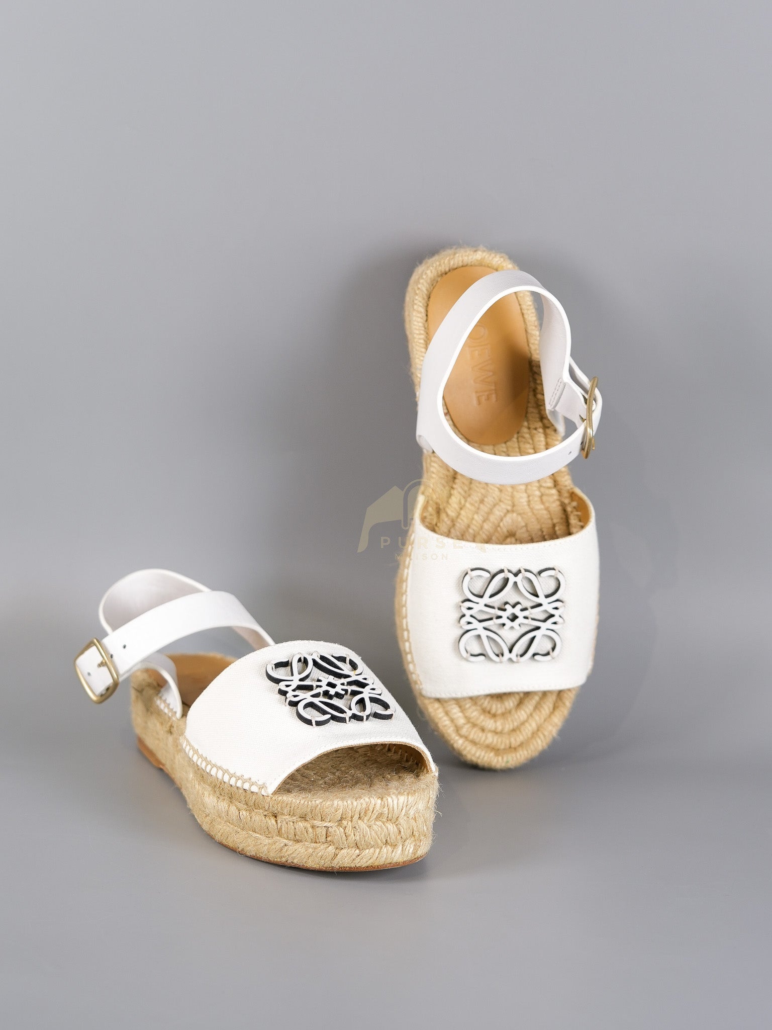 Anagram White Canvas Mule Sandals Size 37EU (24cm) | Purse Maison Luxury Bags Shop