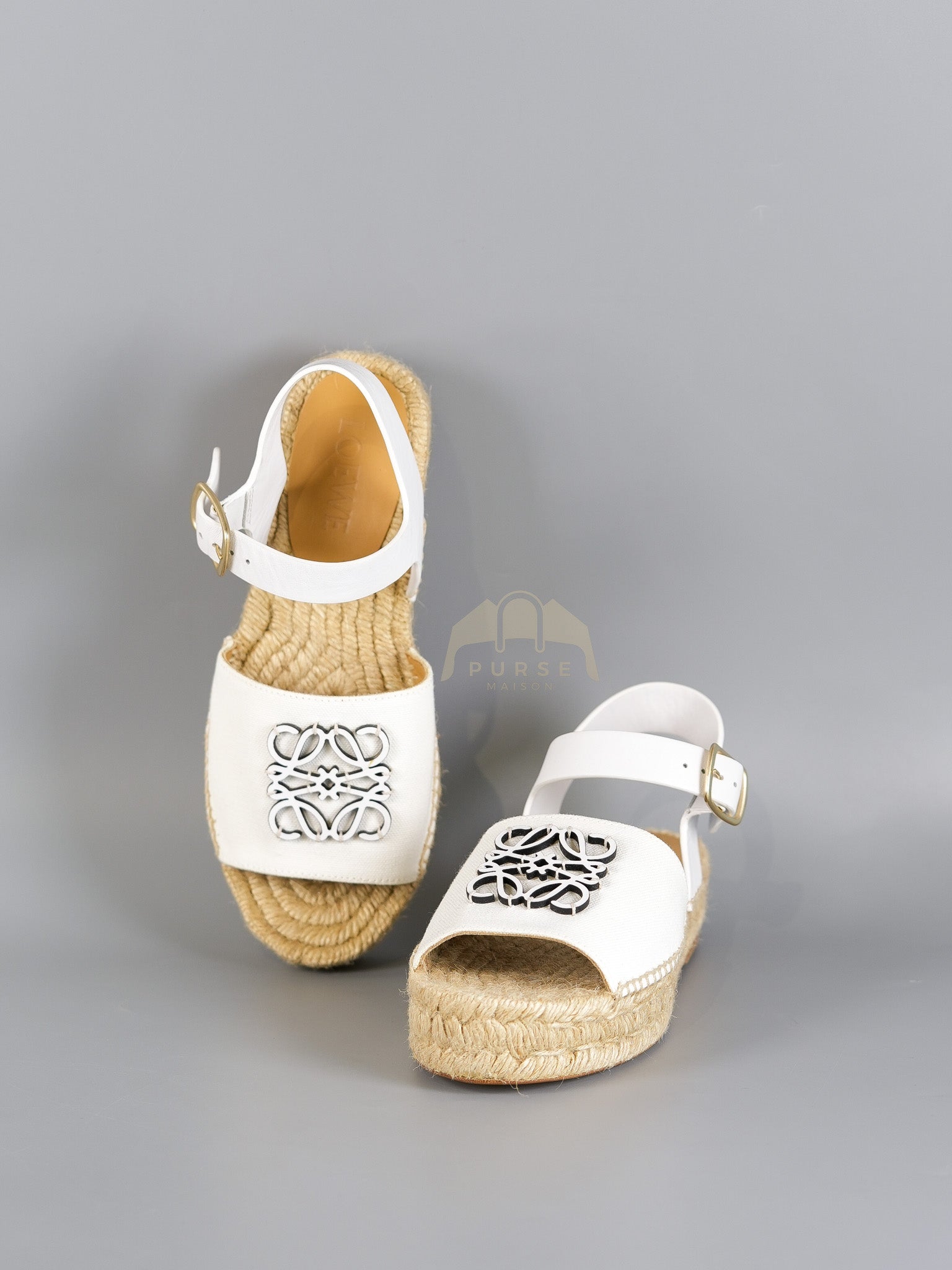 Anagram White Canvas Mule Sandals Size 37EU (24cm) | Purse Maison Luxury Bags Shop