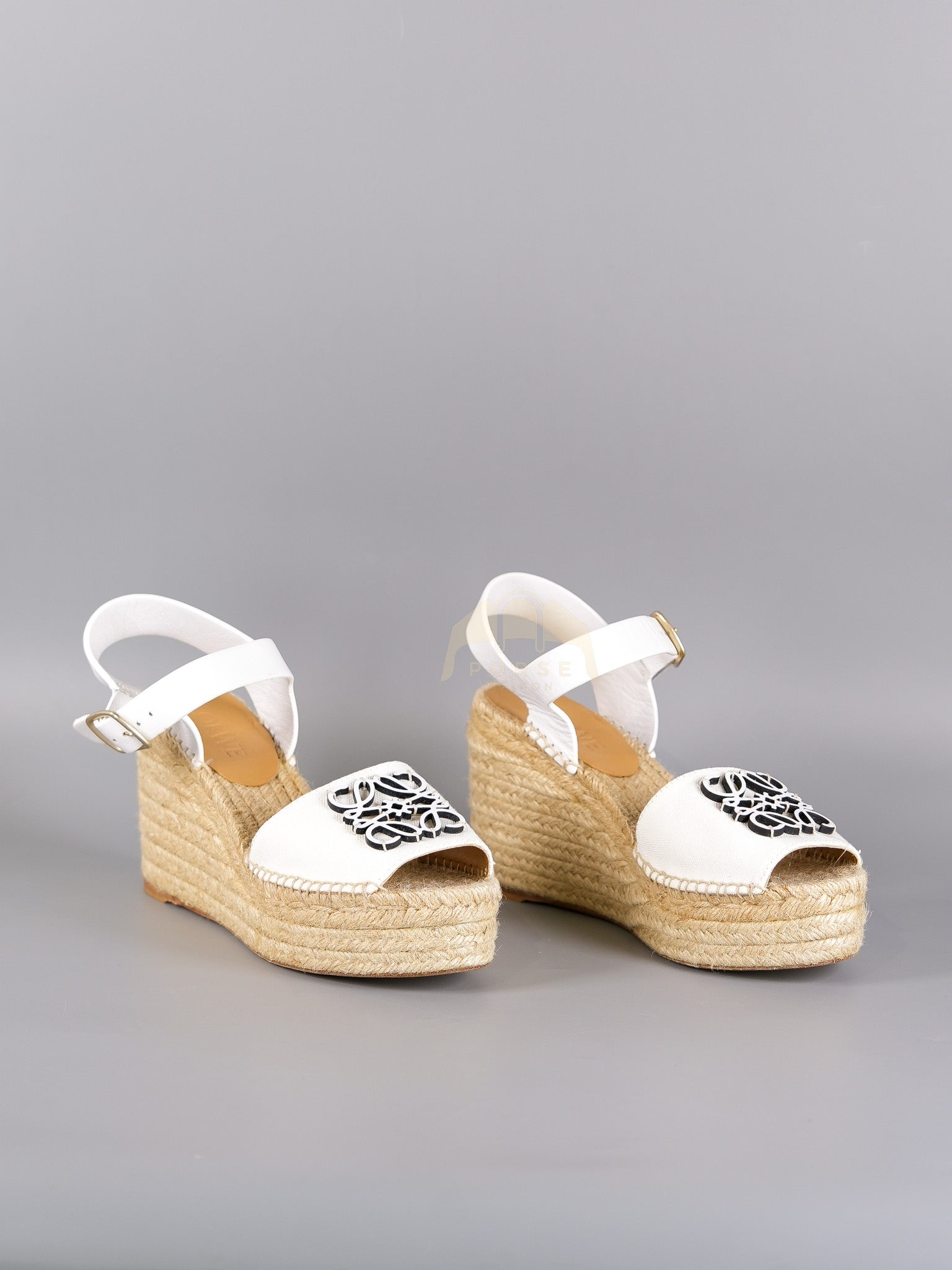 Anagram White Canvas Wedge Sandals Size 37EU (24cm) | Purse Maison Luxury Bags Shop