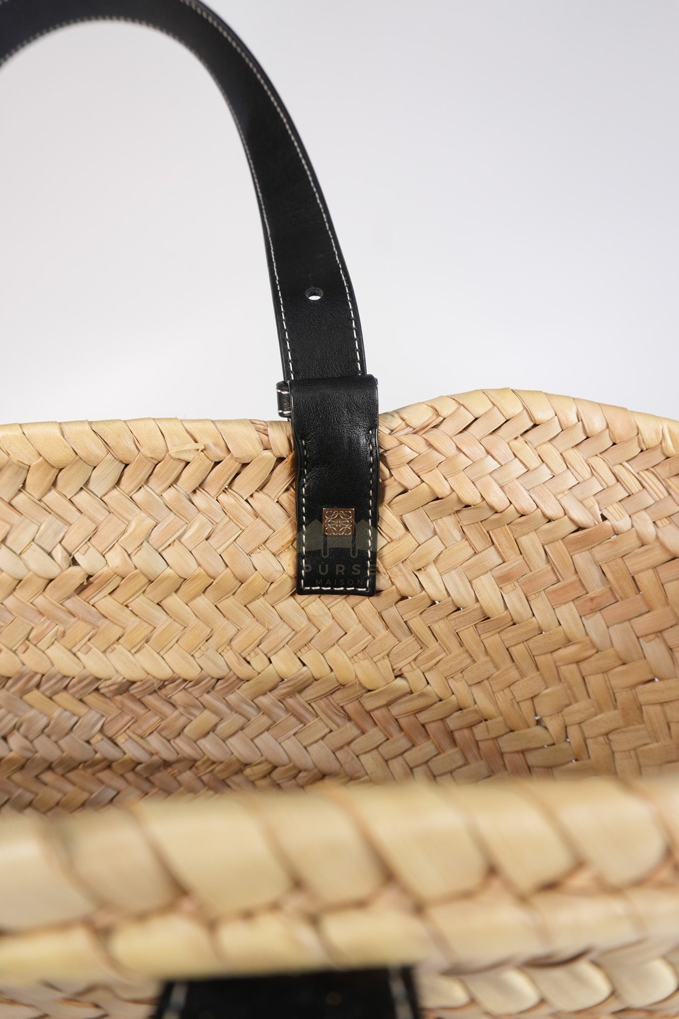 Anagram Woven Raffia Basket Bag & Black Leather | Purse Maison Luxury Bags Shop
