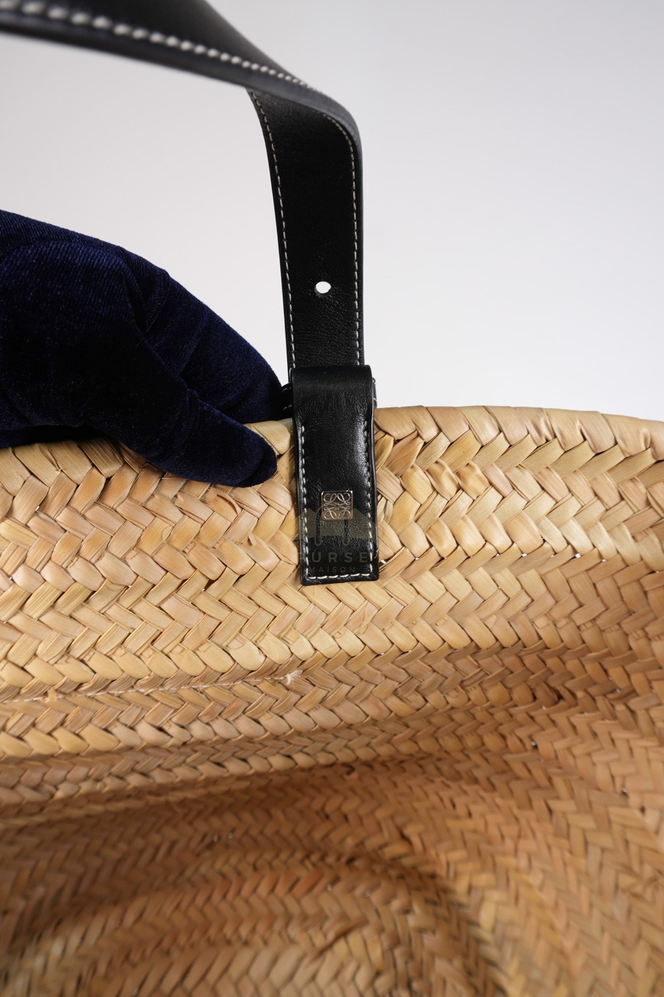 Anagram Woven Raffia Basket Bag & Black Leather | Purse Maison Luxury Bags Shop