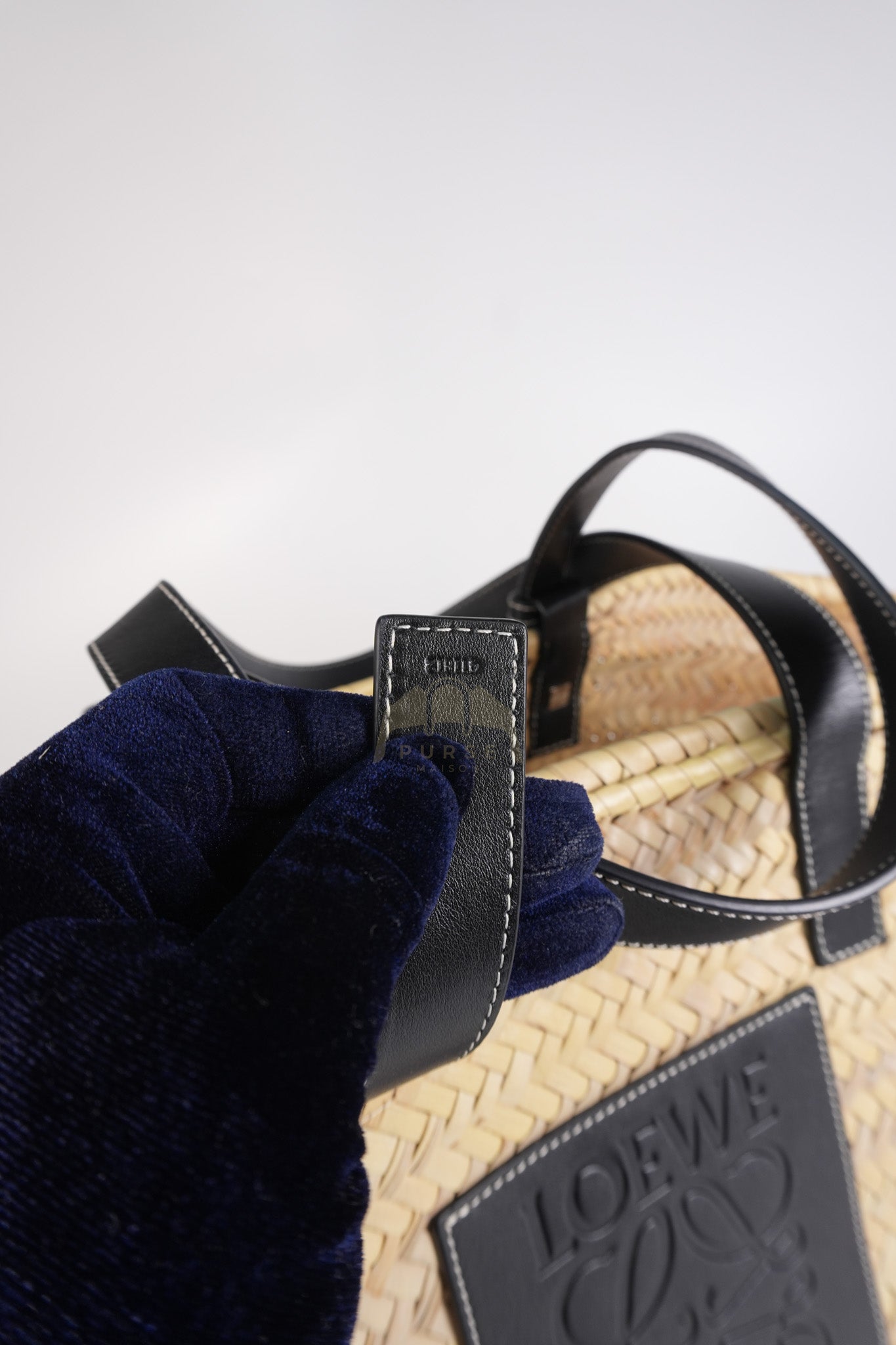 Anagram Woven Raffia Basket Bag & Black Leather | Purse Maison Luxury Bags Shop