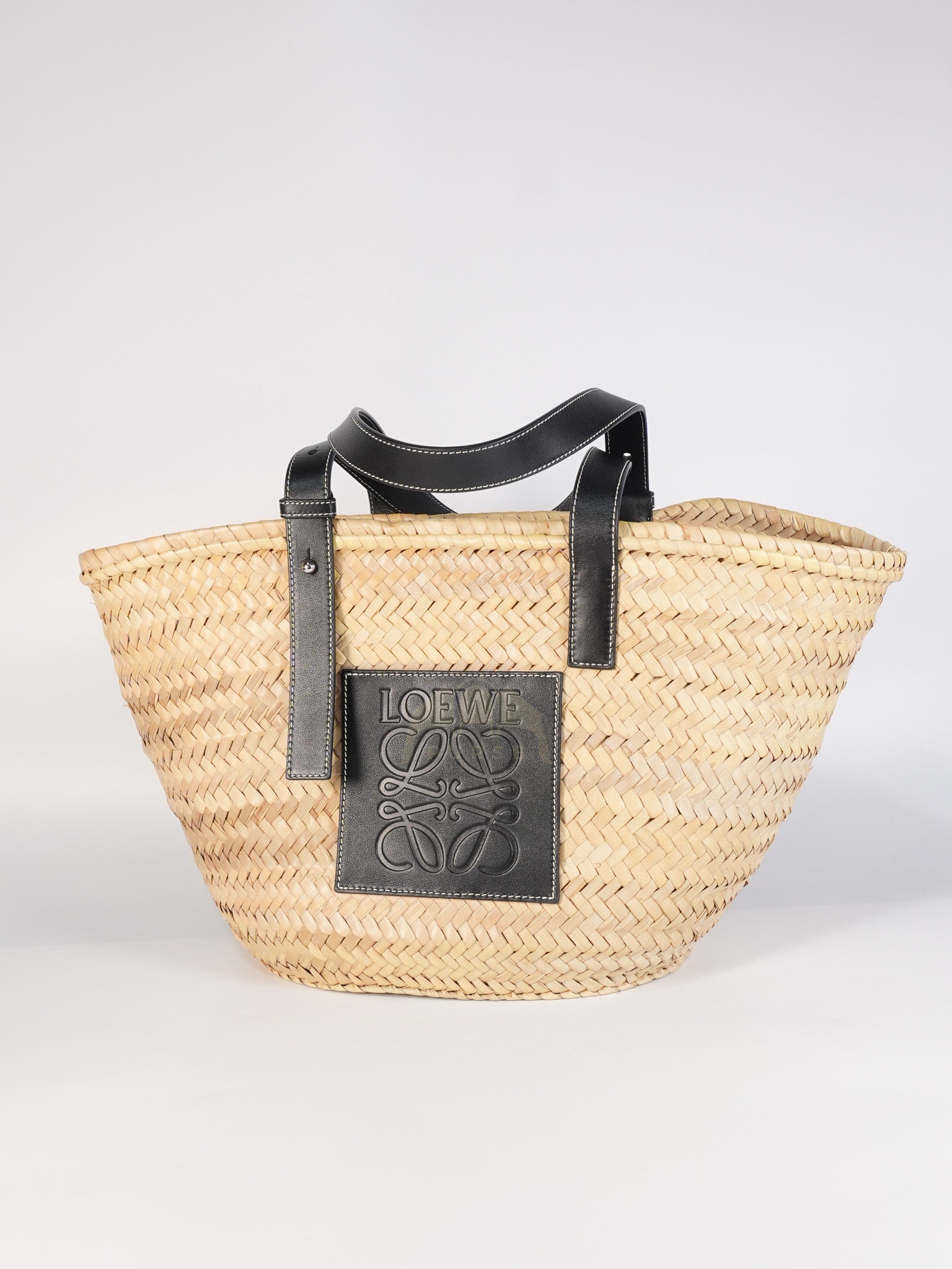 Anagram Woven Raffia Basket Bag & Black Leather | Purse Maison Luxury Bags Shop