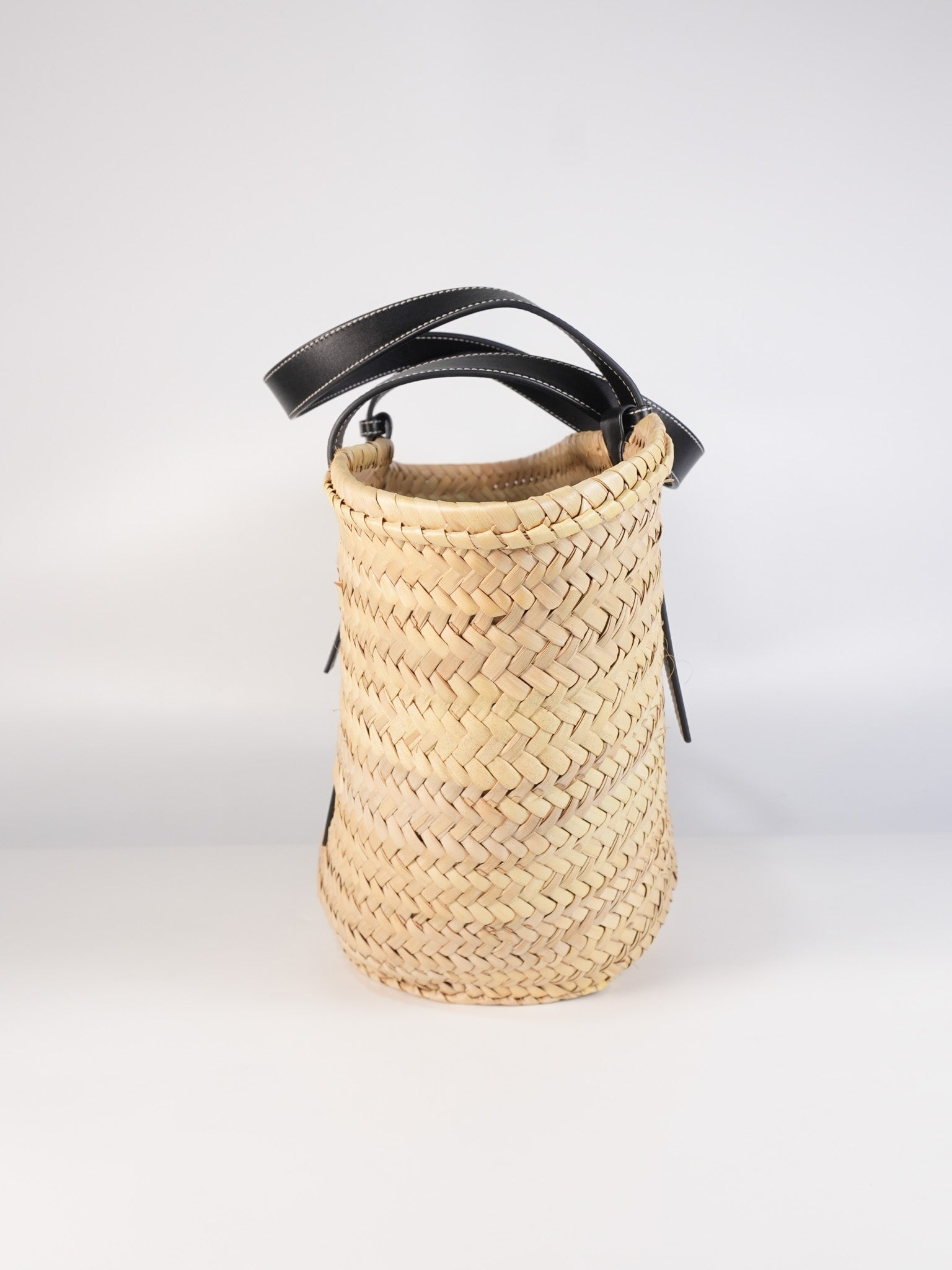 Anagram Woven Raffia Basket Bag & Black Leather | Purse Maison Luxury Bags Shop
