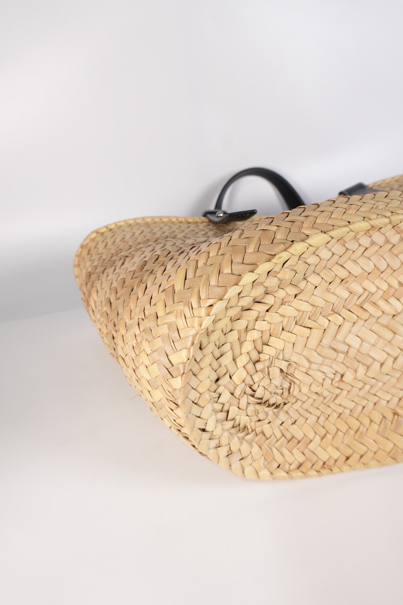 Anagram Woven Raffia Basket Bag & Black Leather | Purse Maison Luxury Bags Shop