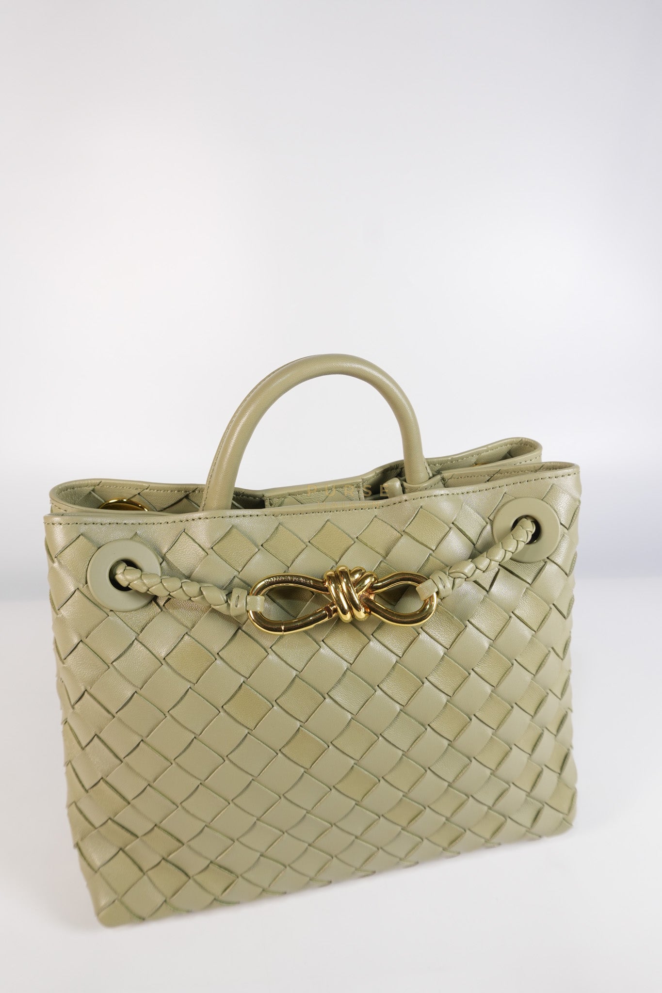 Andiamo Medium in Travertine Intrecciato Leather | Purse Maison Luxury Bags Shop