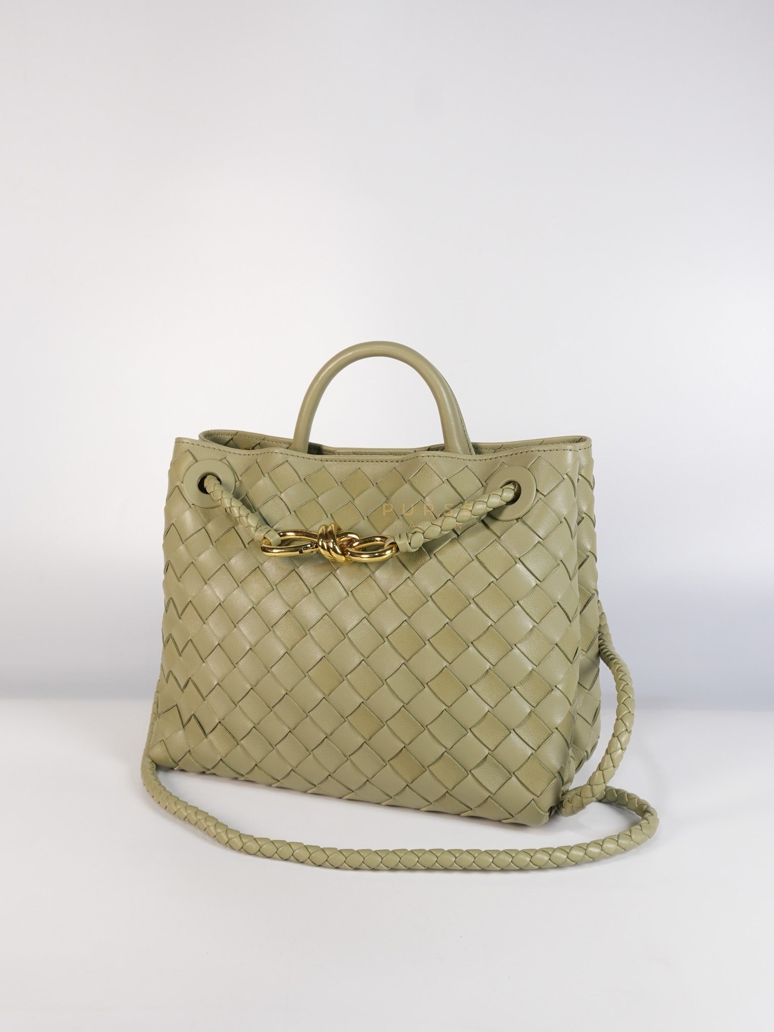 Andiamo Medium in Travertine Intrecciato Leather | Purse Maison Luxury Bags Shop