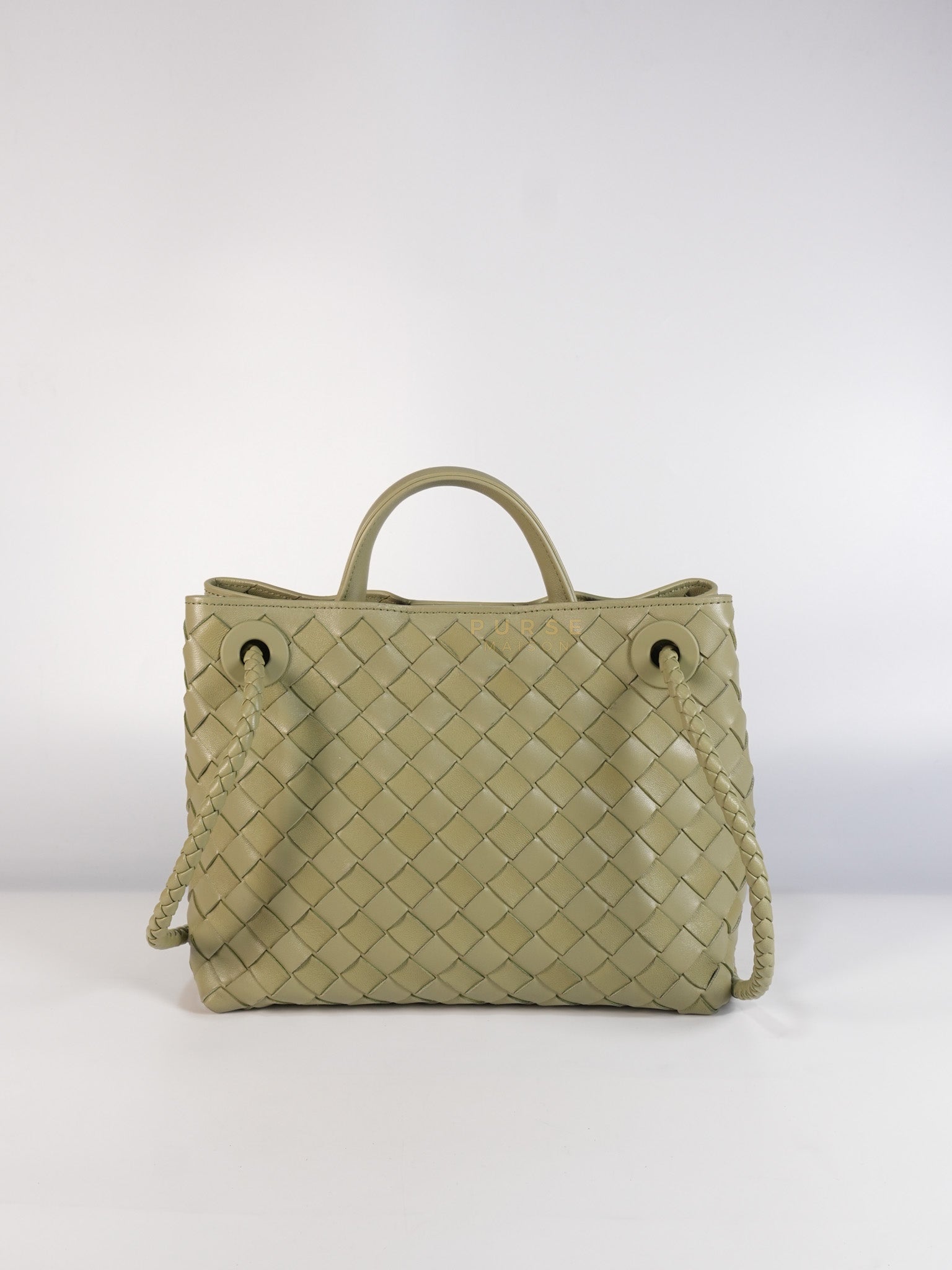 Andiamo Medium in Travertine Intrecciato Leather | Purse Maison Luxury Bags Shop