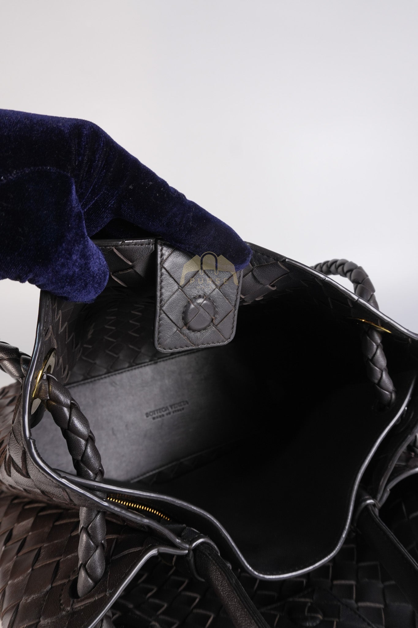 Andiamo Medium Tote Bag in Dark Brown Intrecciato Leather & Gold Hardware | Purse Maison Luxury Bags Shop