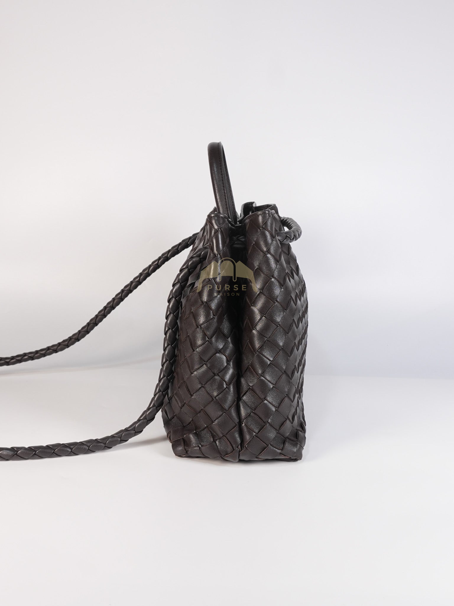 Andiamo Medium Tote Bag in Dark Brown Intrecciato Leather & Gold Hardware | Purse Maison Luxury Bags Shop