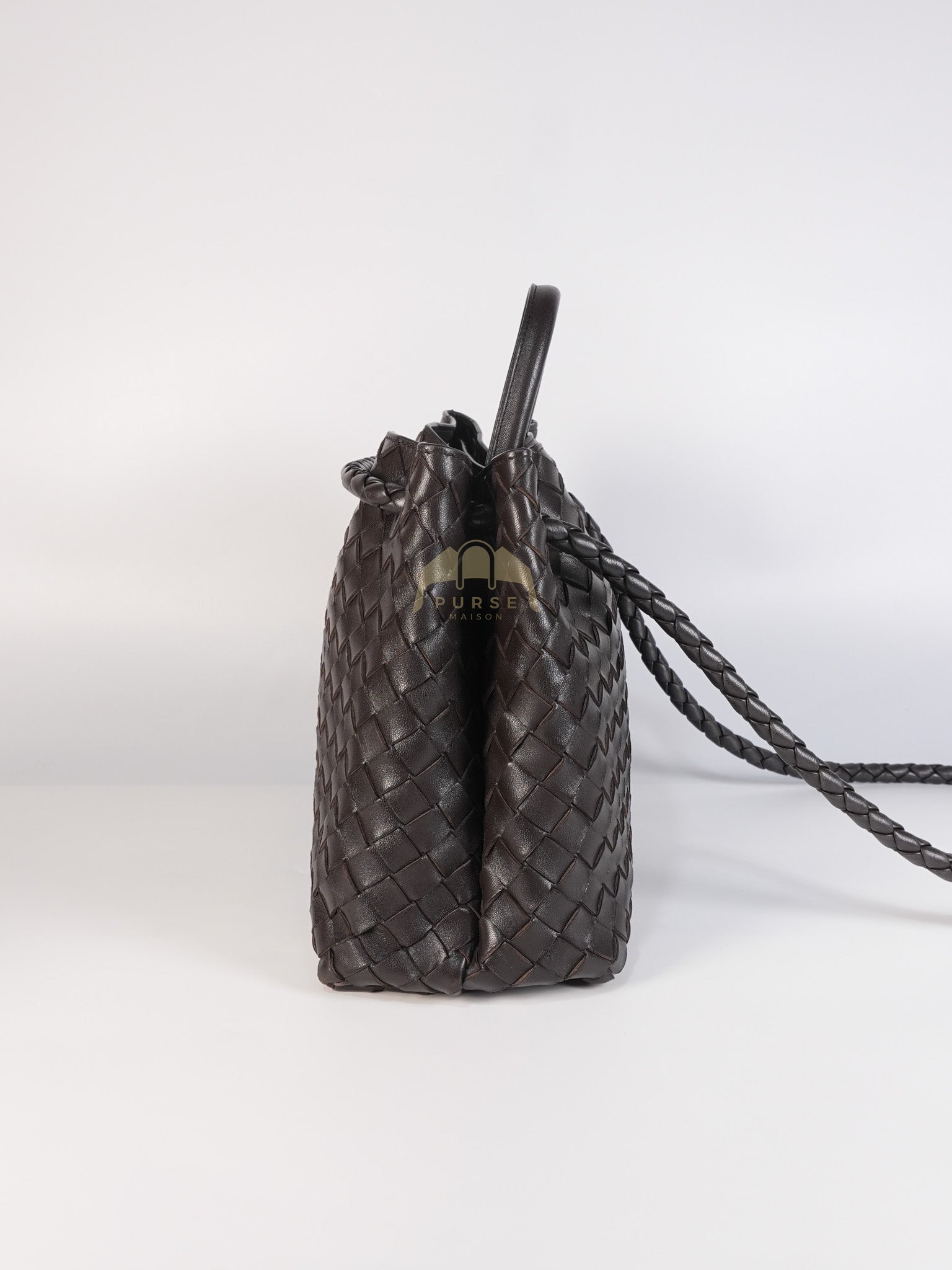 Andiamo Medium Tote Bag in Dark Brown Intrecciato Leather & Gold Hardware | Purse Maison Luxury Bags Shop