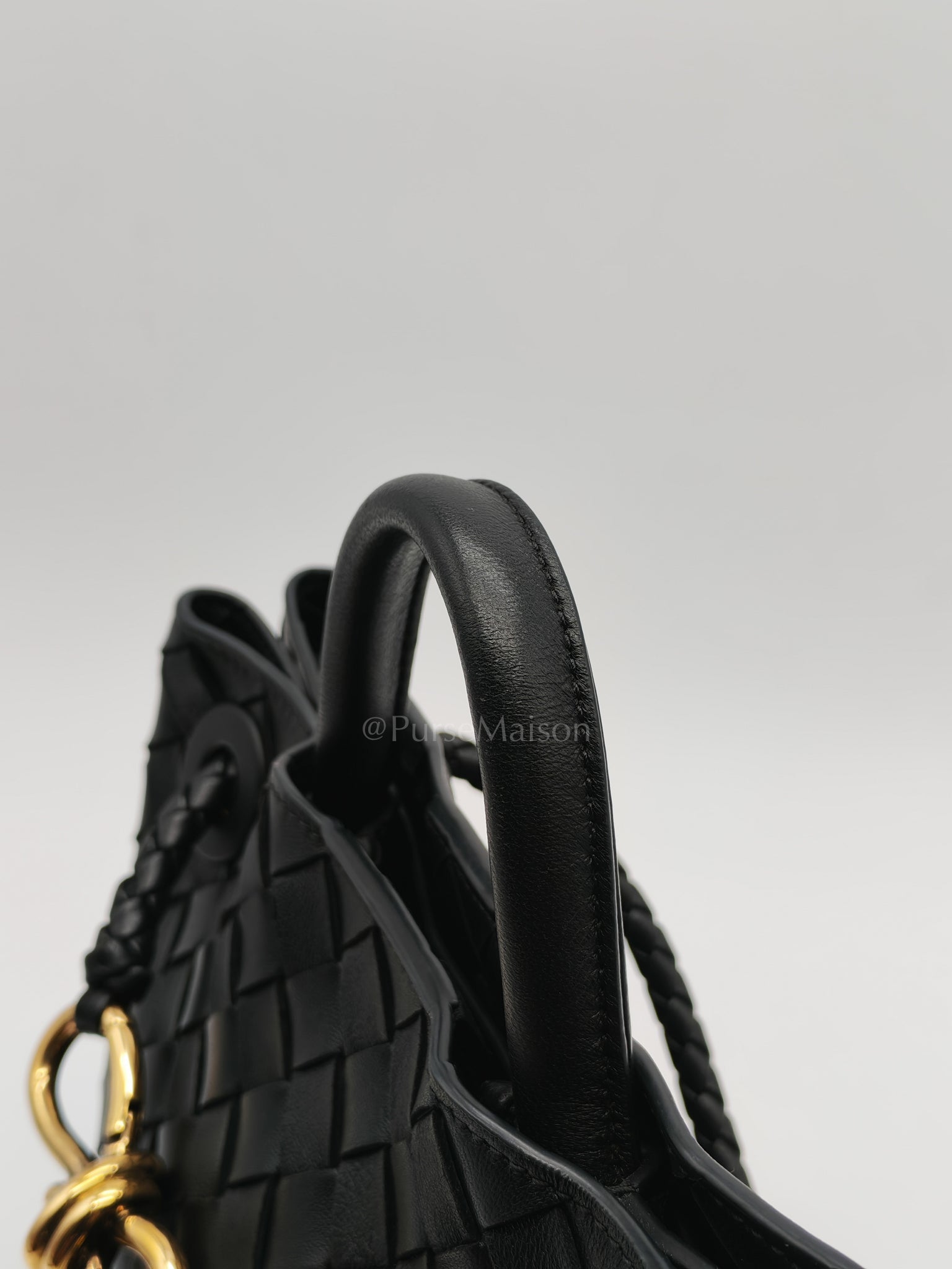 Andiamo Small in Black Intrecciato Leather Shoulder Bag | Purse Maison Luxury Bags Shop