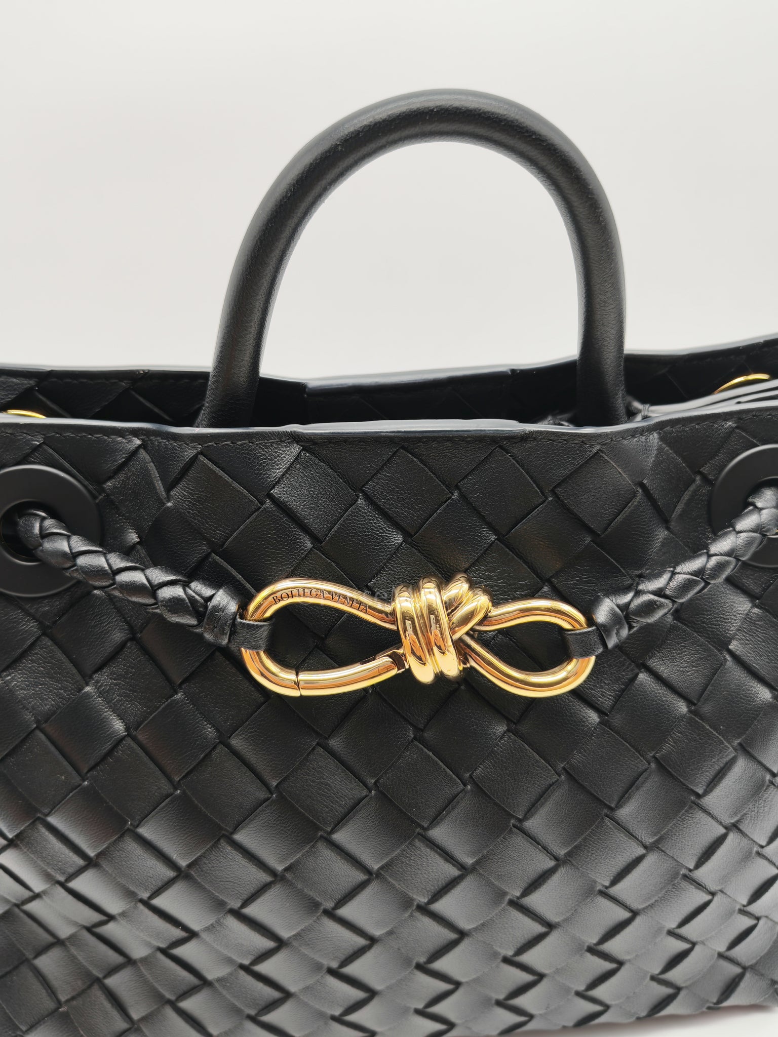 Andiamo Small in Black Intrecciato Leather Shoulder Bag | Purse Maison Luxury Bags Shop