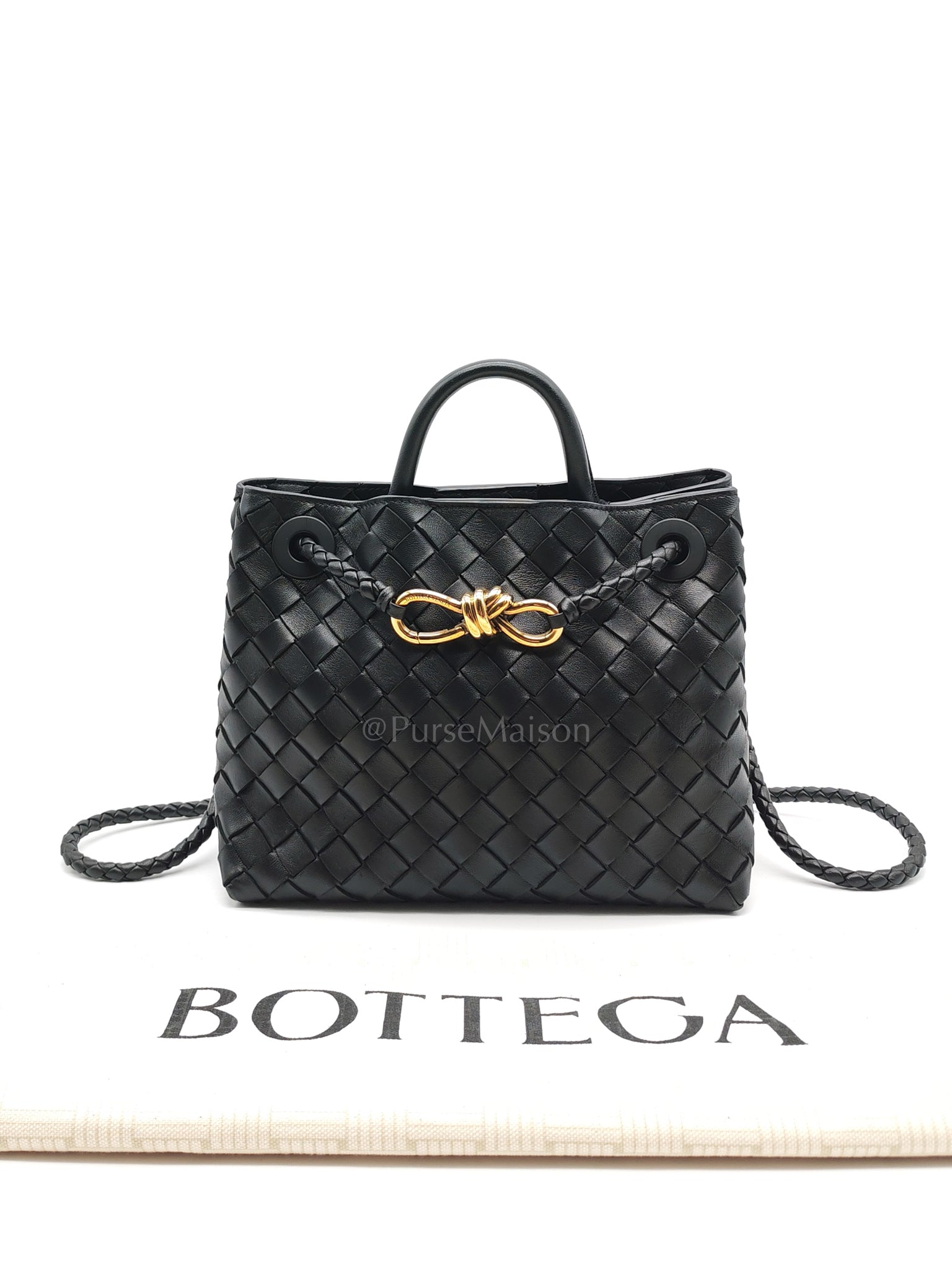 Andiamo Small in Black Intrecciato Leather Shoulder Bag | Purse Maison Luxury Bags Shop