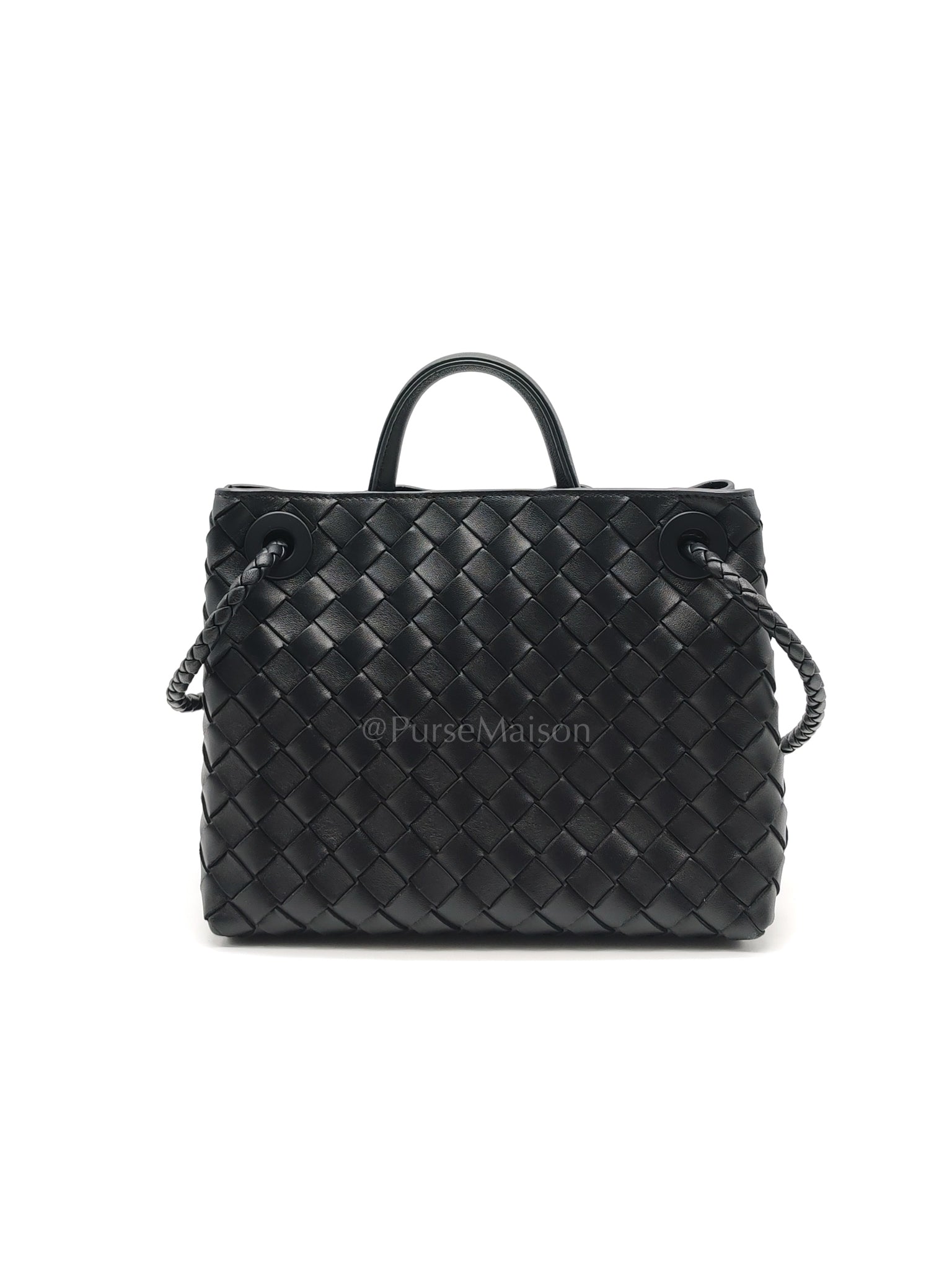 Andiamo Small in Black Intrecciato Leather Shoulder Bag | Purse Maison Luxury Bags Shop
