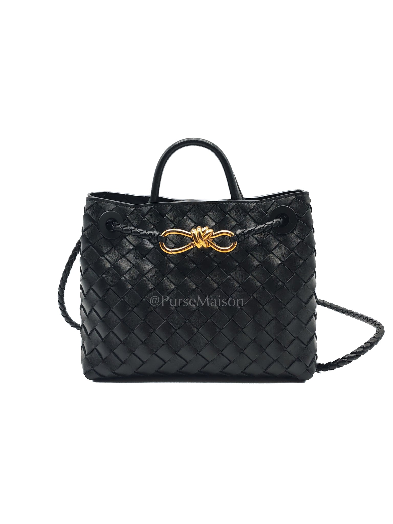 Andiamo Small in Black Intrecciato Nappa Leather Shoulder Bag | Purse Maison Luxury Bags Shop