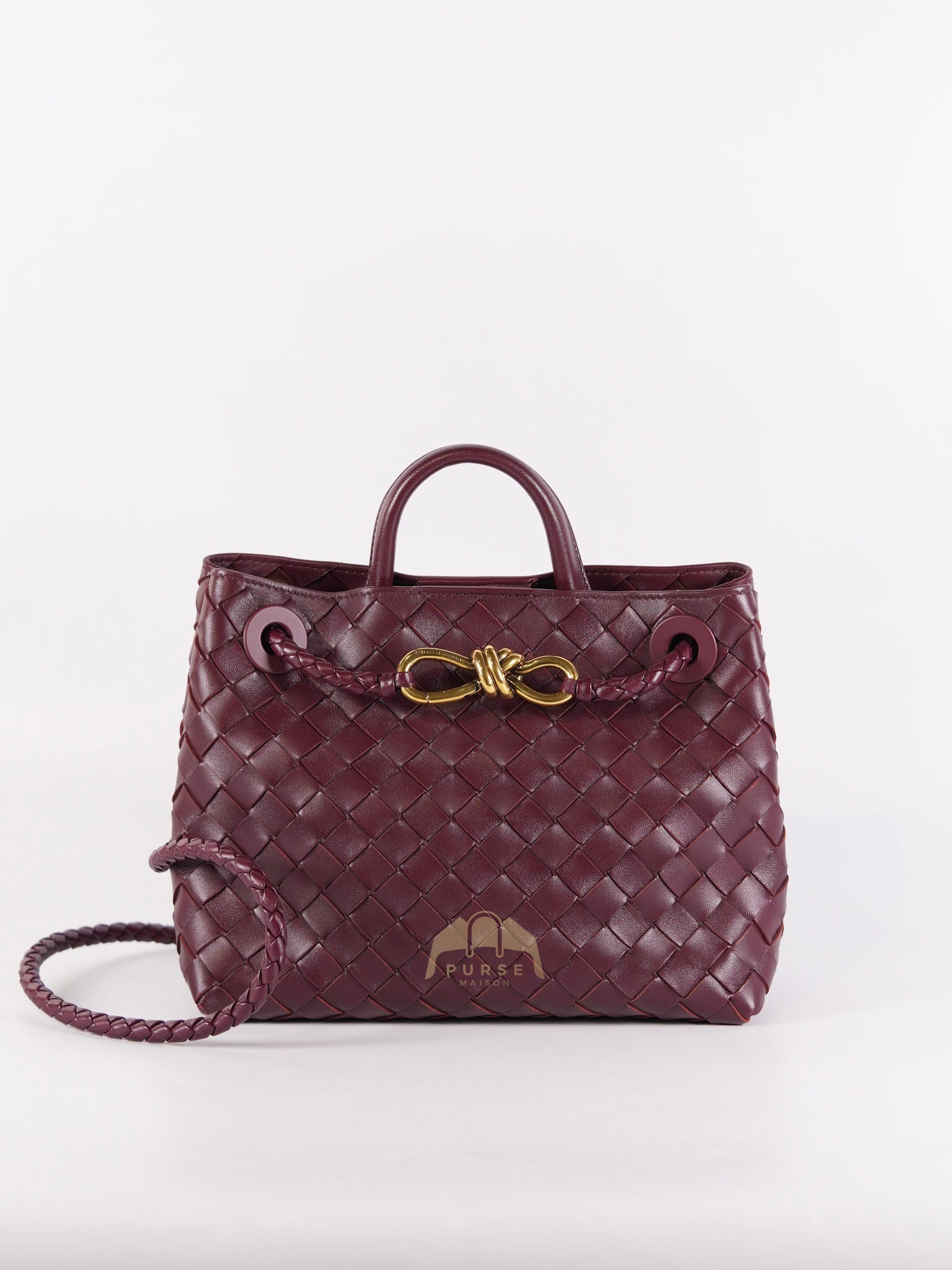 Andiamo Small in Burgundy Nappa Intrecciato Leather Shoulder Bag | Purse Maison Luxury Bags Shop