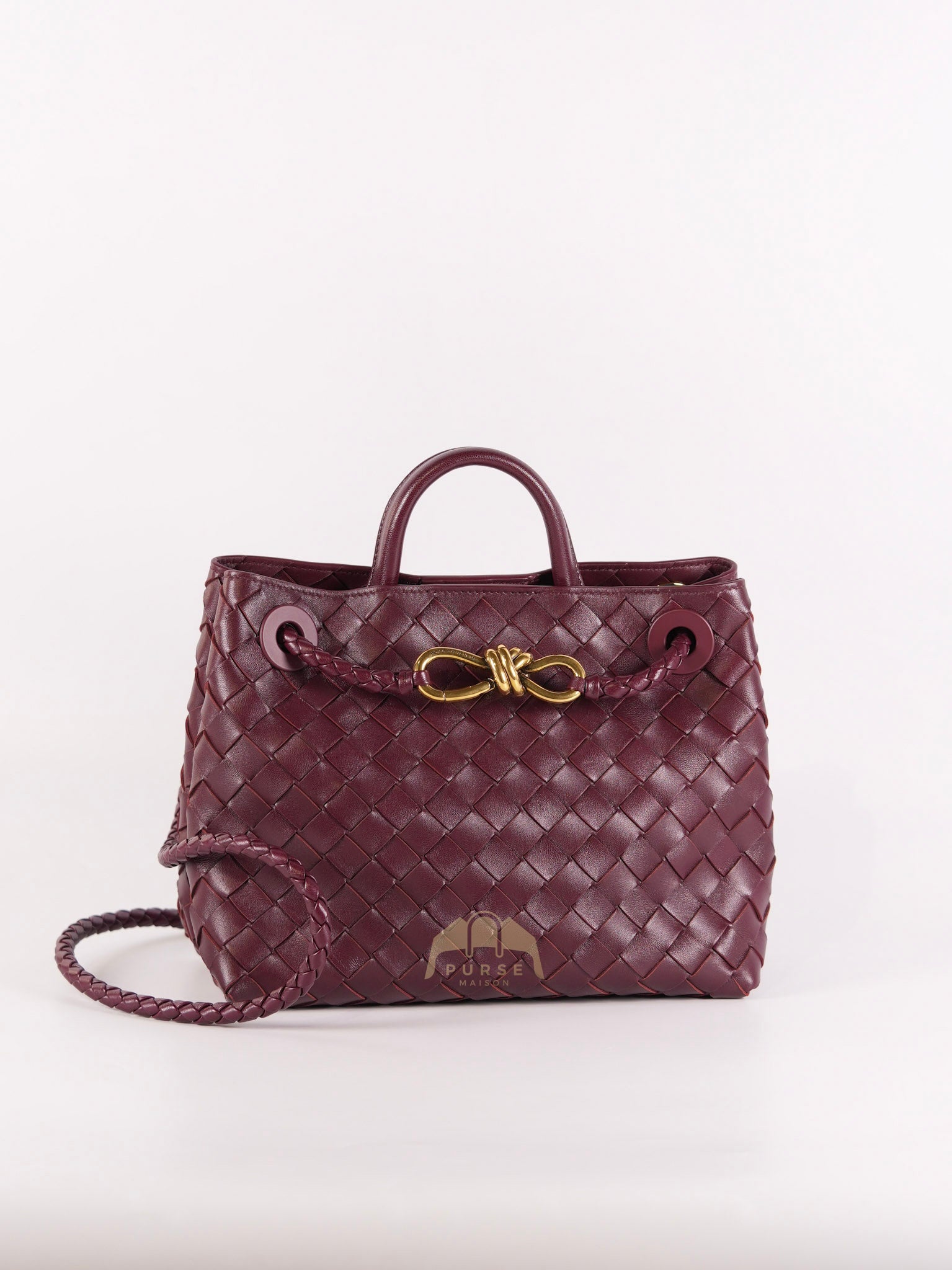 Andiamo Small in Burgundy Nappa Intrecciato Leather Shoulder Bag | Purse Maison Luxury Bags Shop