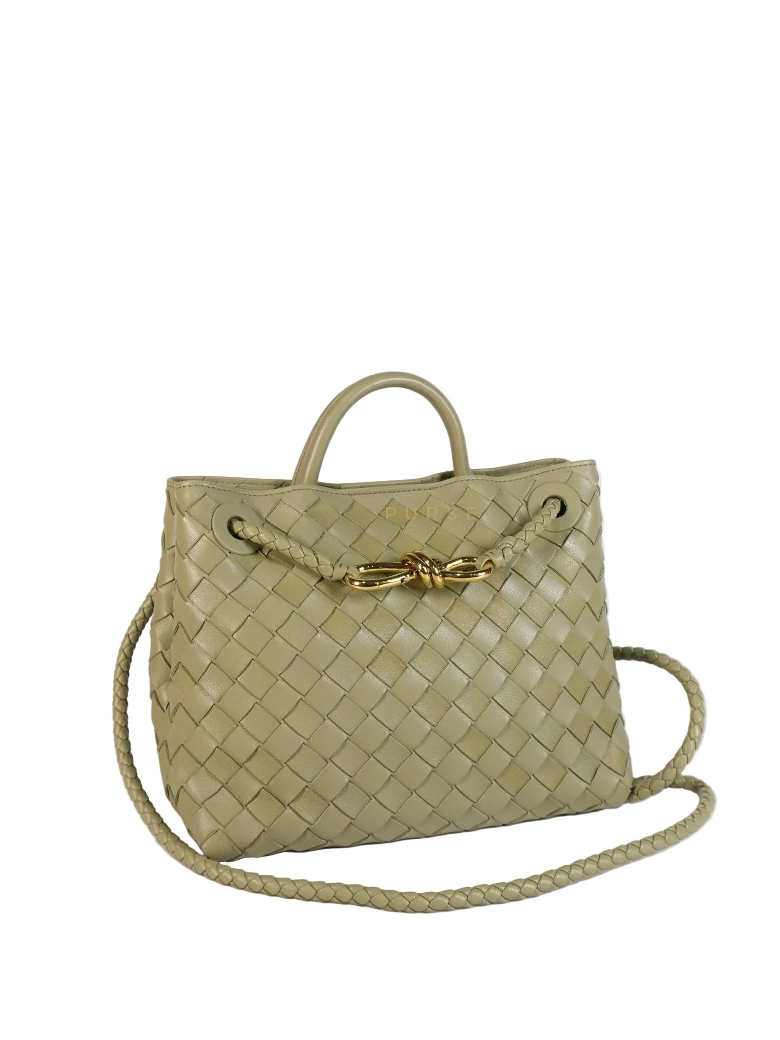 Andiamo Medium in Travertine Intrecciato Leather | Purse Maison Luxury Bags Shop