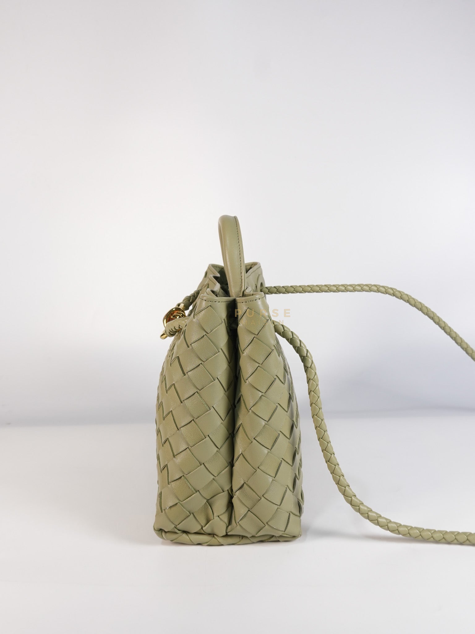 Andiamo Medium in Travertine Intrecciato Leather | Purse Maison Luxury Bags Shop