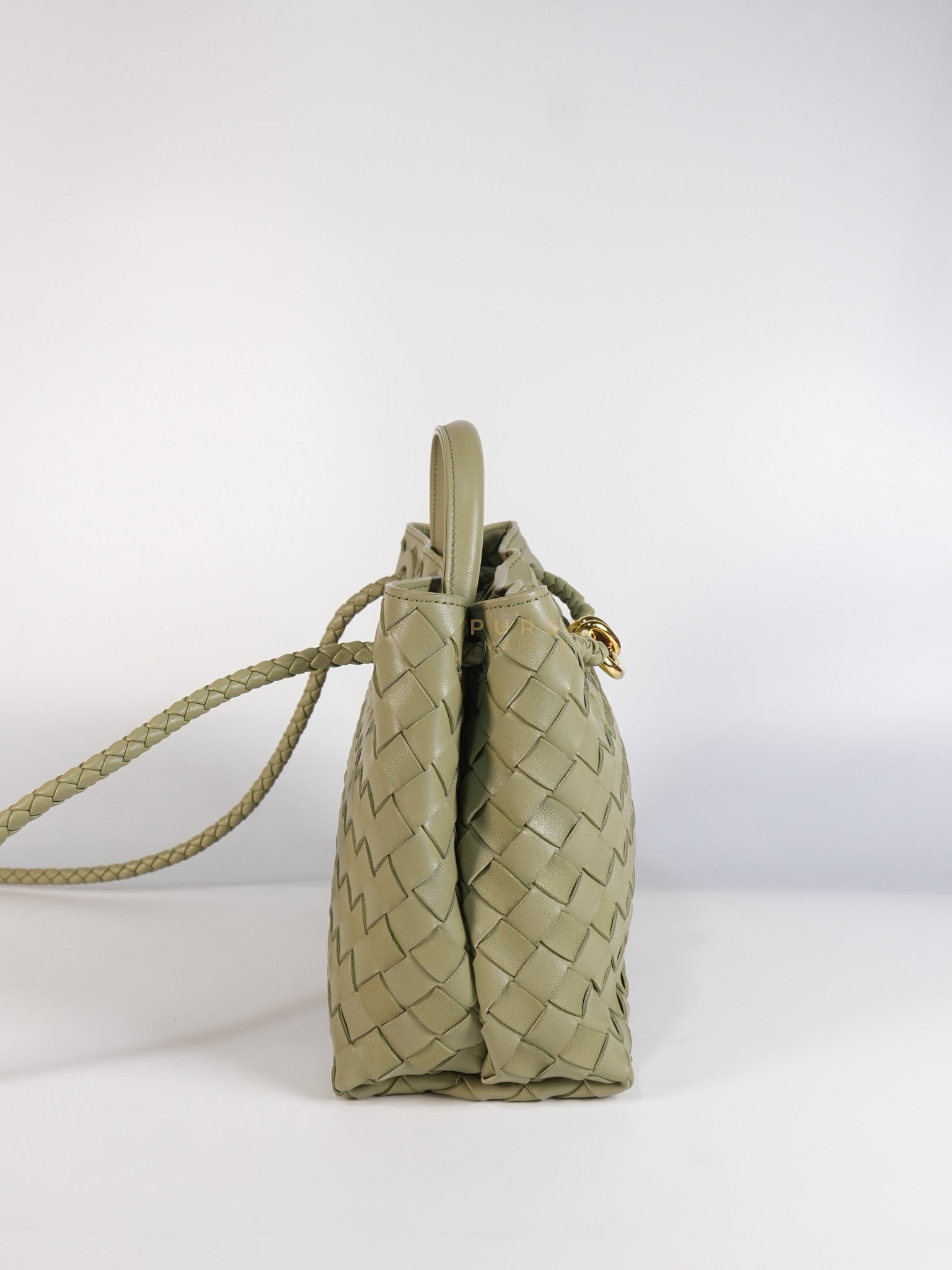 Andiamo Medium in Travertine Intrecciato Leather | Purse Maison Luxury Bags Shop