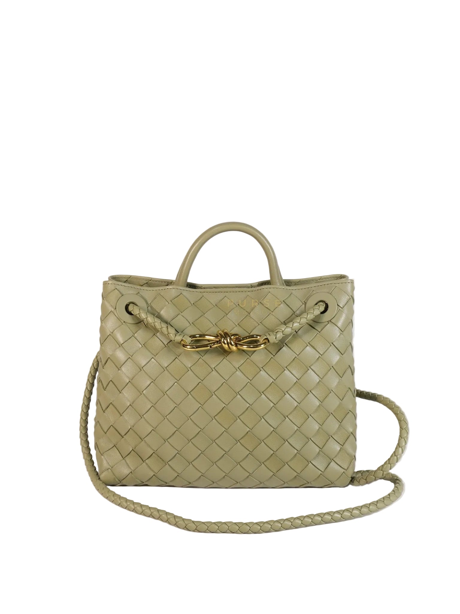 Andiamo Medium in Travertine Intrecciato Leather | Purse Maison Luxury Bags Shop