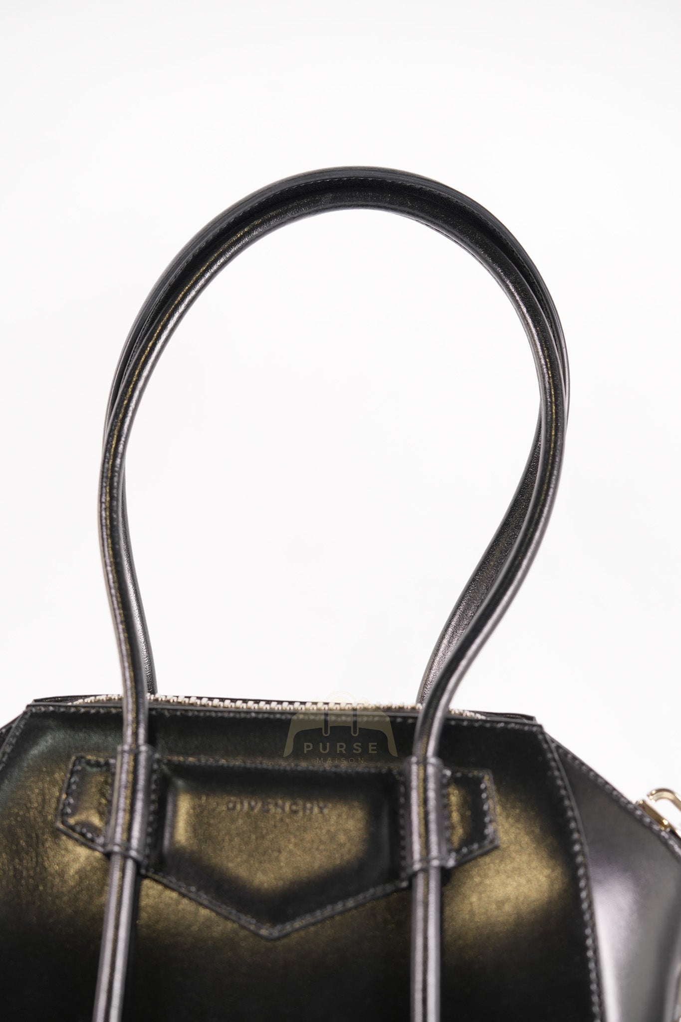 Antigona Lock Mini Handbag in Black Smooth Shiny Calfskin Leather | Purse Maison Luxury Bags Shop