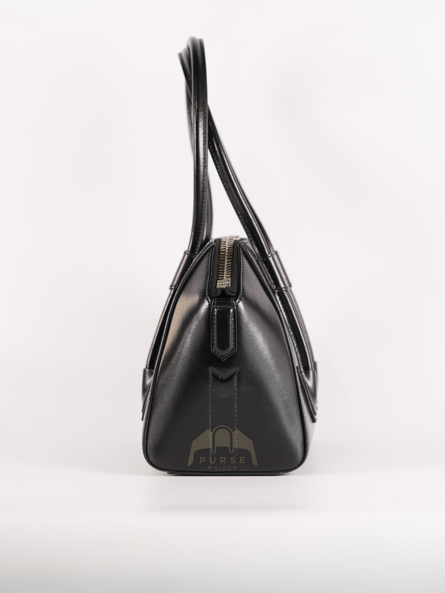 Antigona Lock Mini Handbag in Black Smooth Shiny Calfskin Leather | Purse Maison Luxury Bags Shop