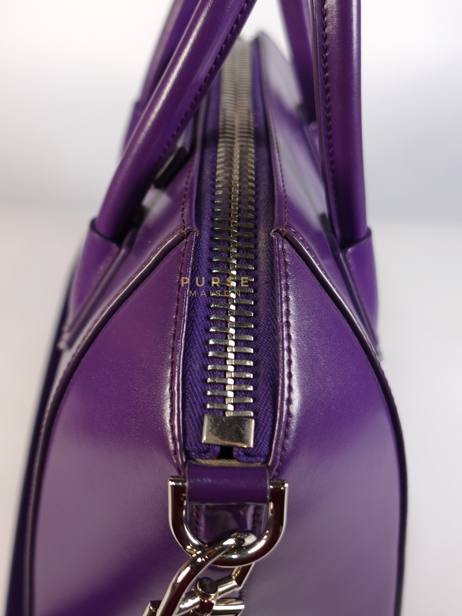 Antigona Medium Bag in Purple Shade Calfskin Leather & Silver Hardware | Purse Maison Luxury Bags Shop
