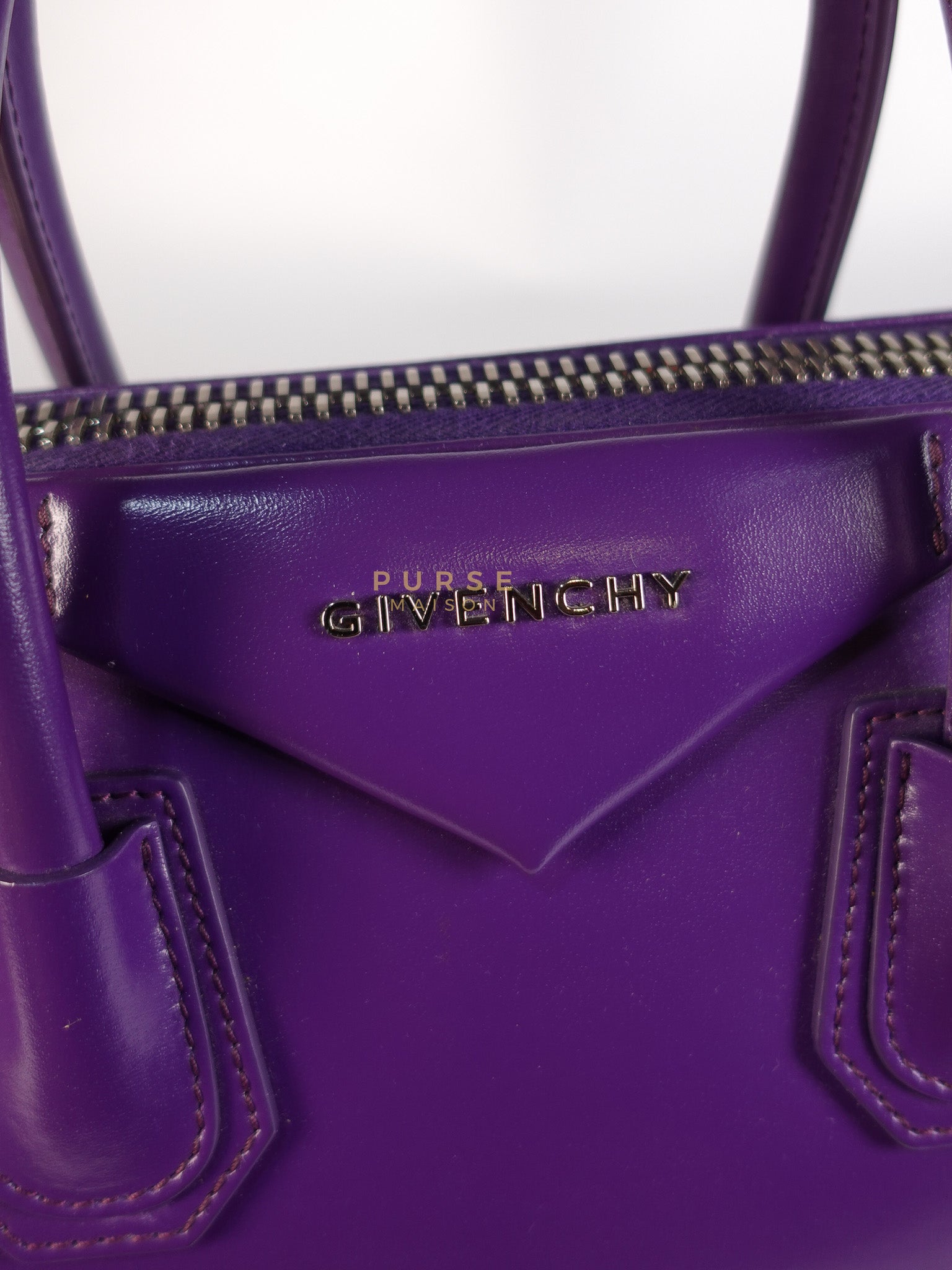 Antigona Medium Bag in Purple Shade Calfskin Leather & Silver Hardware | Purse Maison Luxury Bags Shop