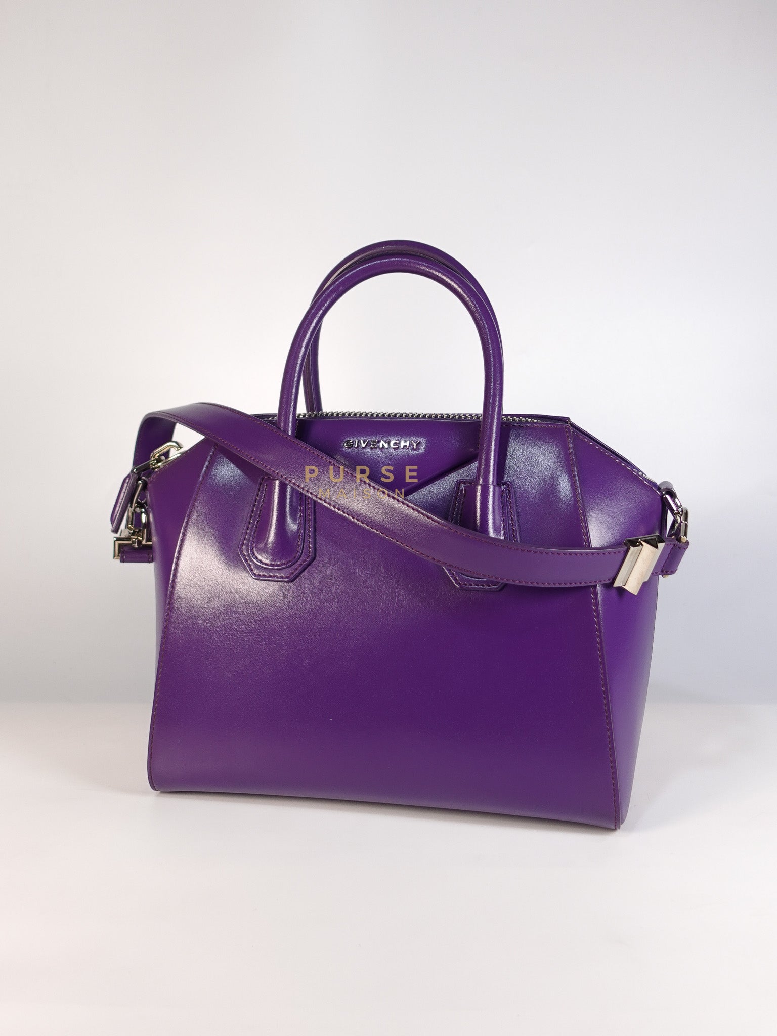 Antigona Medium Bag in Purple Shade Calfskin Leather & Silver Hardware | Purse Maison Luxury Bags Shop