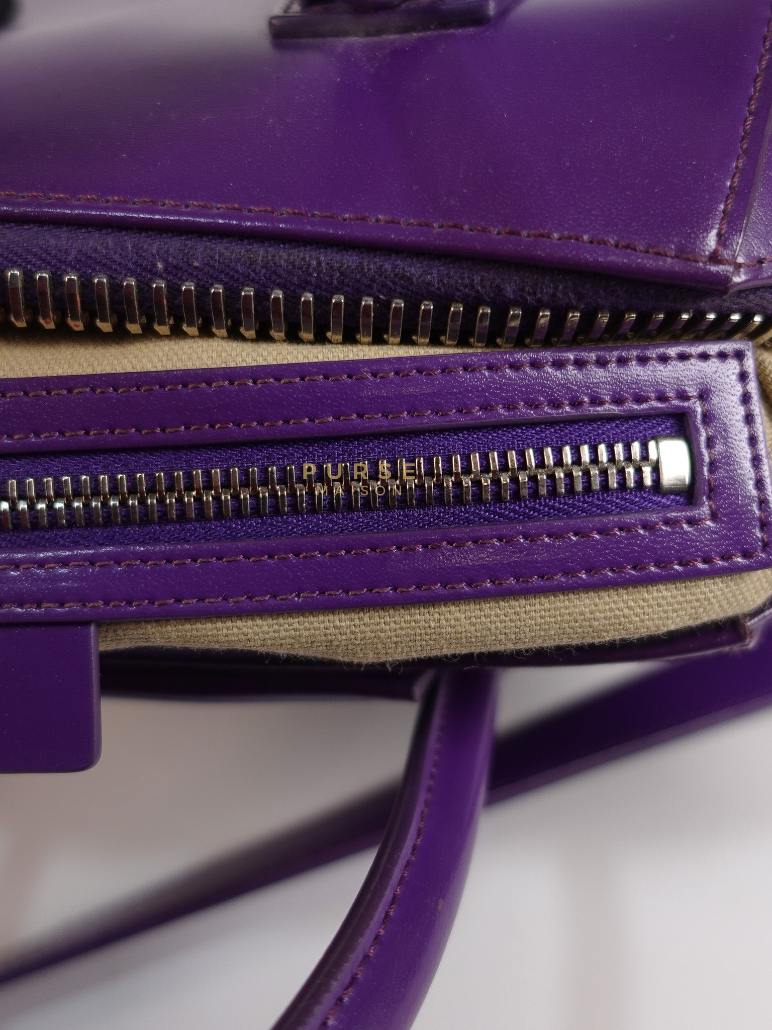 Antigona Medium Bag in Purple Shade Calfskin Leather & Silver Hardware | Purse Maison Luxury Bags Shop