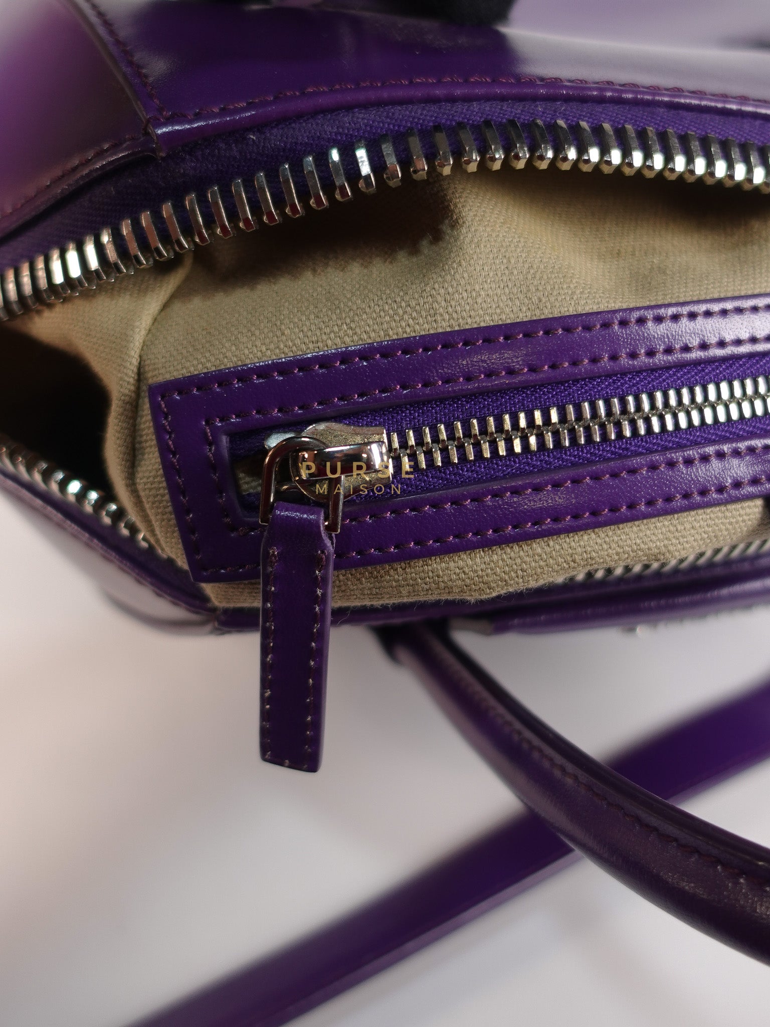 Antigona Medium Bag in Purple Shade Calfskin Leather & Silver Hardware | Purse Maison Luxury Bags Shop