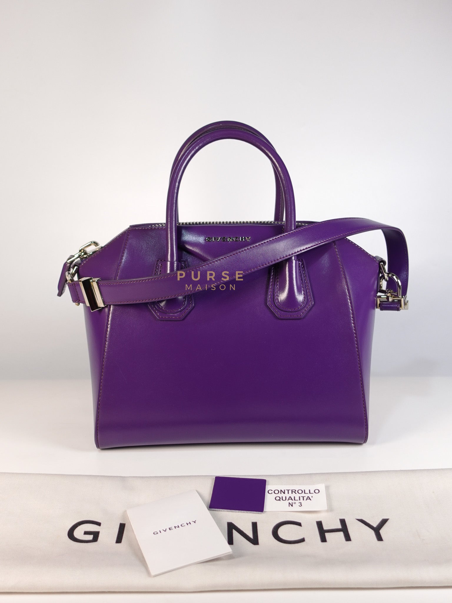 Antigona Medium Bag in Purple Shade Calfskin Leather & Silver Hardware | Purse Maison Luxury Bags Shop